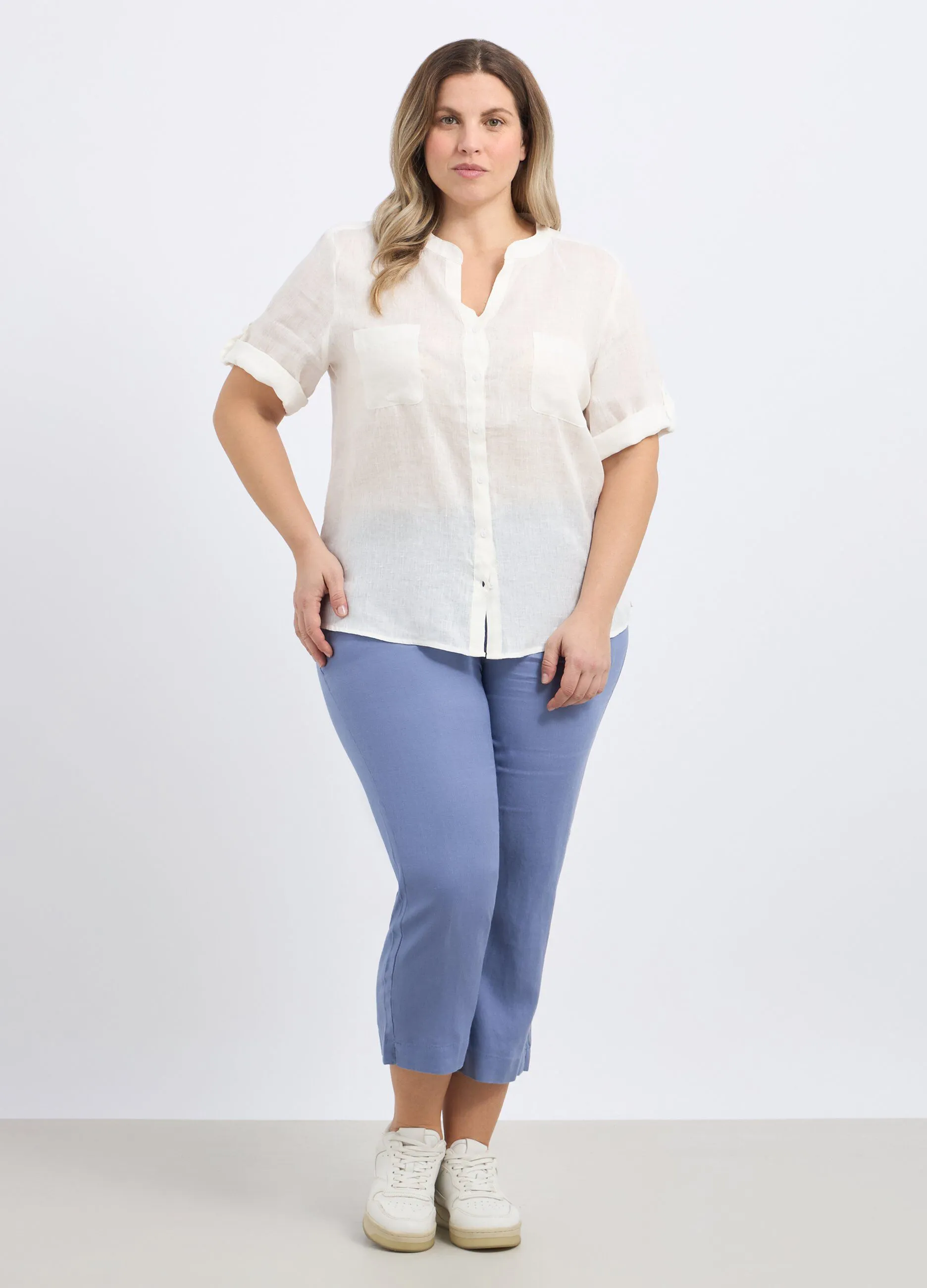 Pantaloni capri in puro lino donna curvy