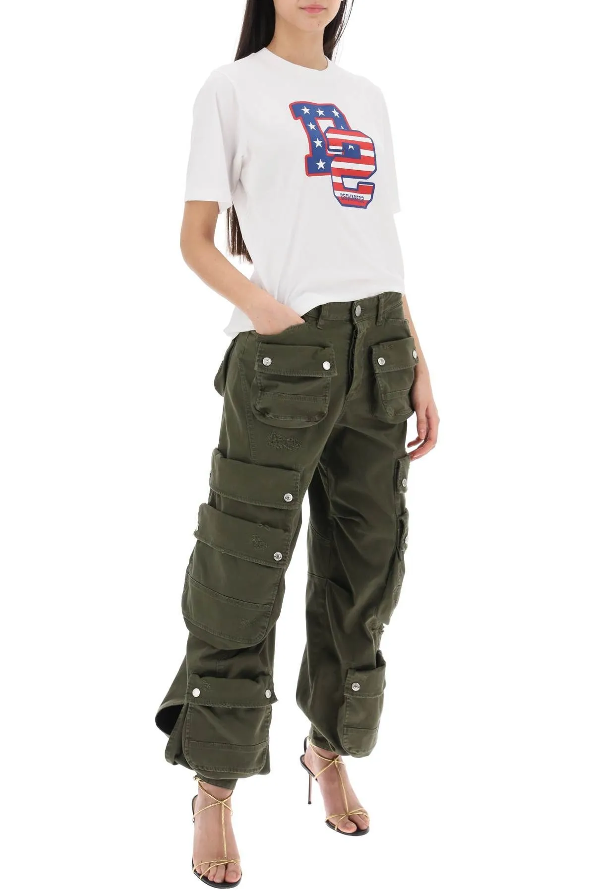 Pantaloni cargo a gamba ampia