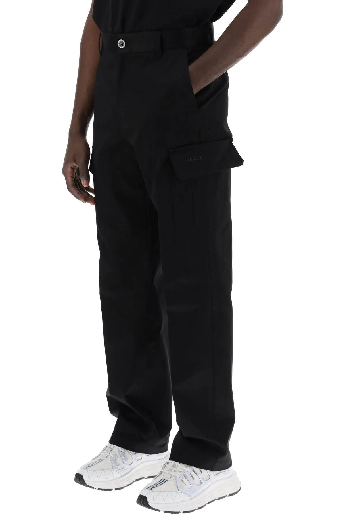 Pantaloni cargo in gabardina di cotone