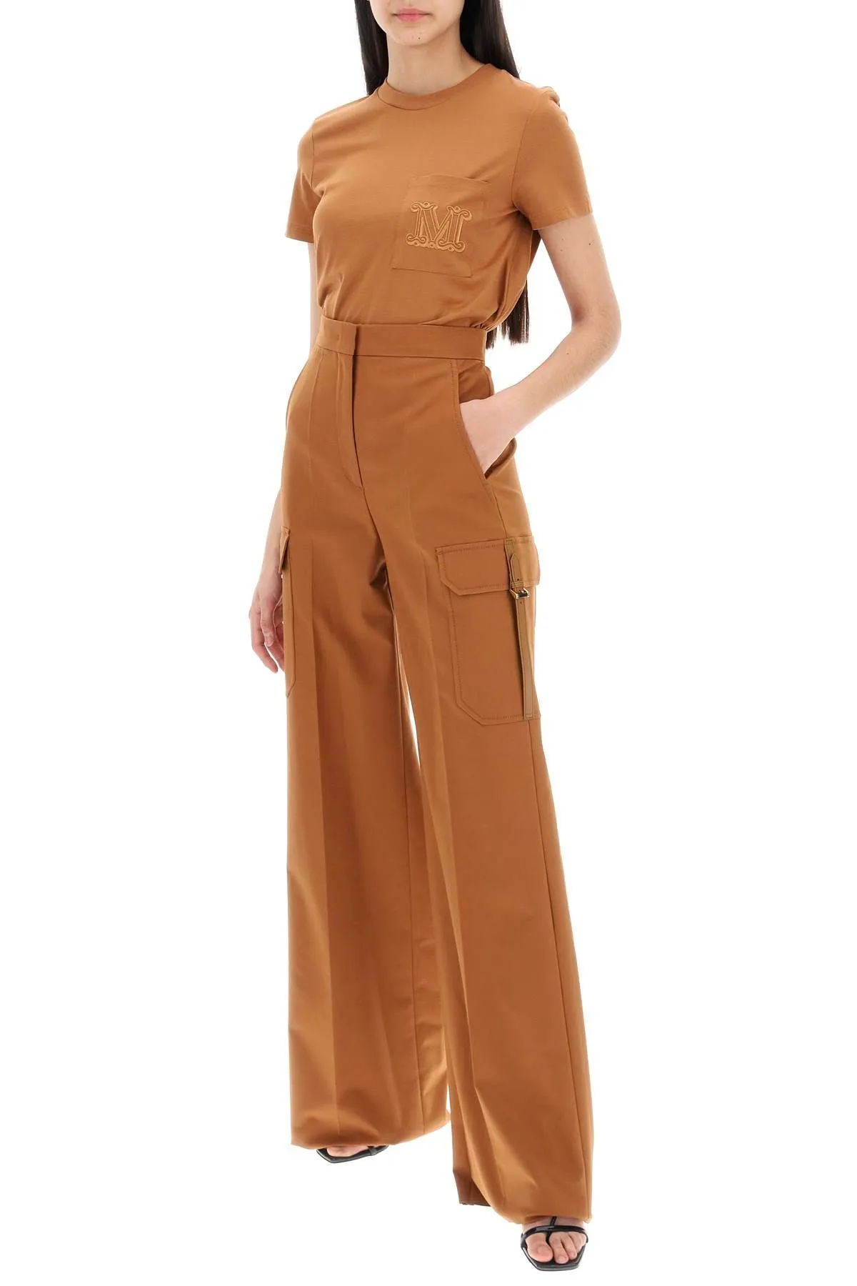 Pantaloni cargo in raso stretch