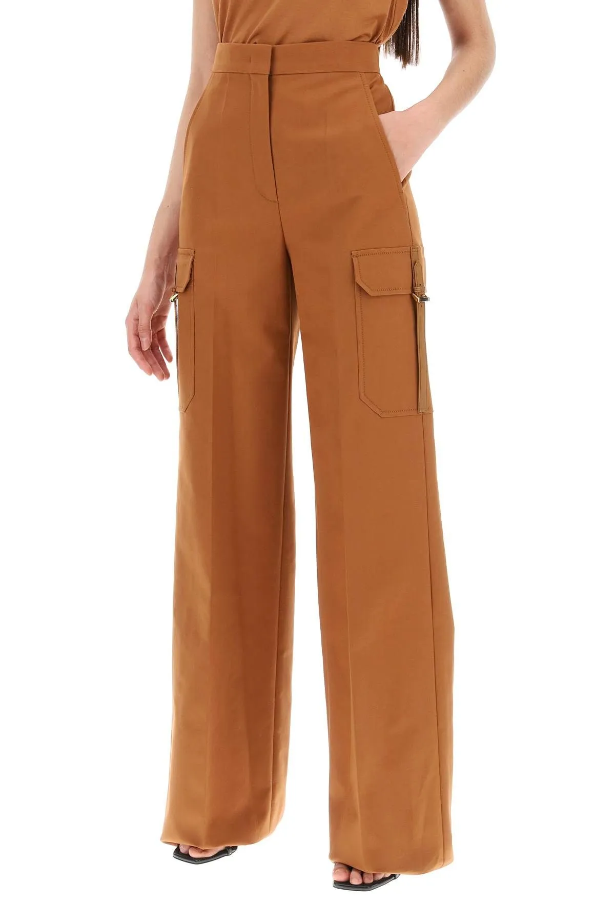 Pantaloni cargo in raso stretch