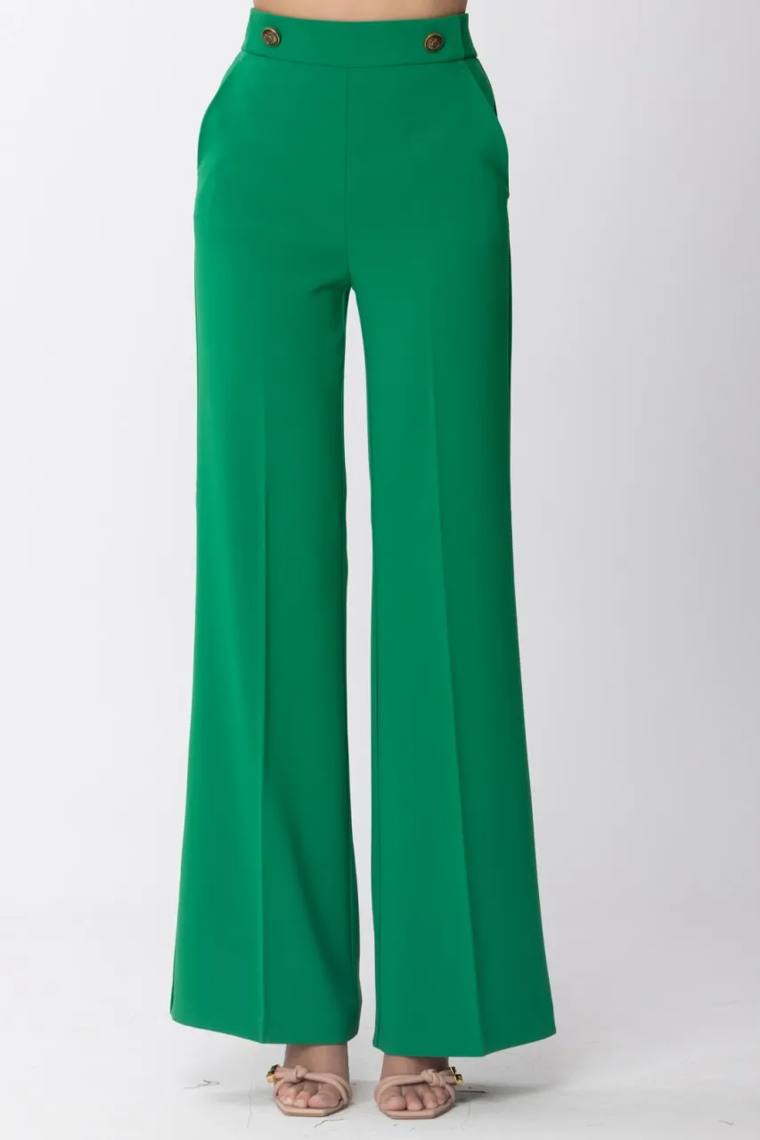 Pantaloni palazzo con bottoni VERDE PRATO INGLESE