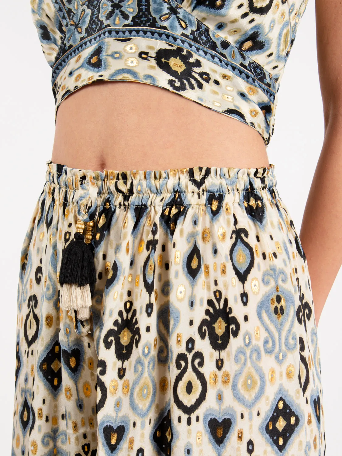 Pantaloni palazzo con nappine multicolor
