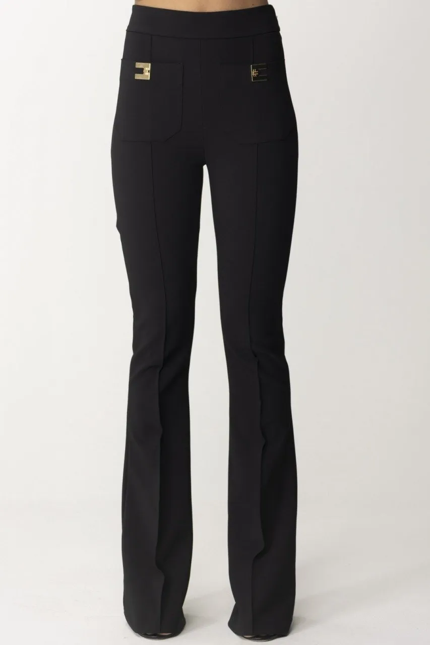 Pantaloni palazzo con placche logate Nero