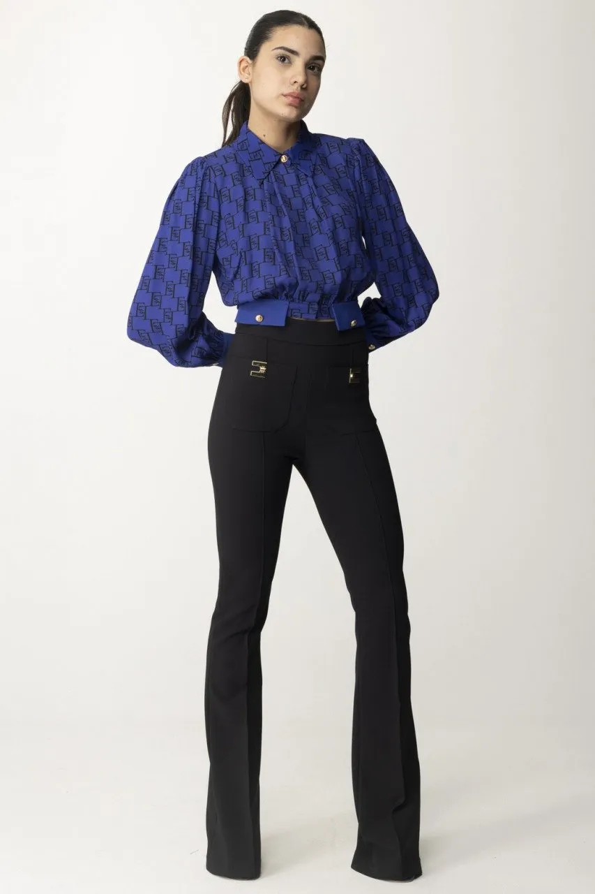 Pantaloni palazzo con placche logate Nero