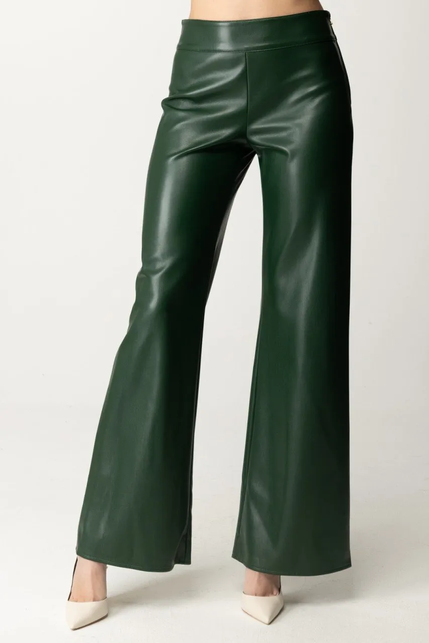 Pantaloni palazzo in pelle Lucida Tuscany Green