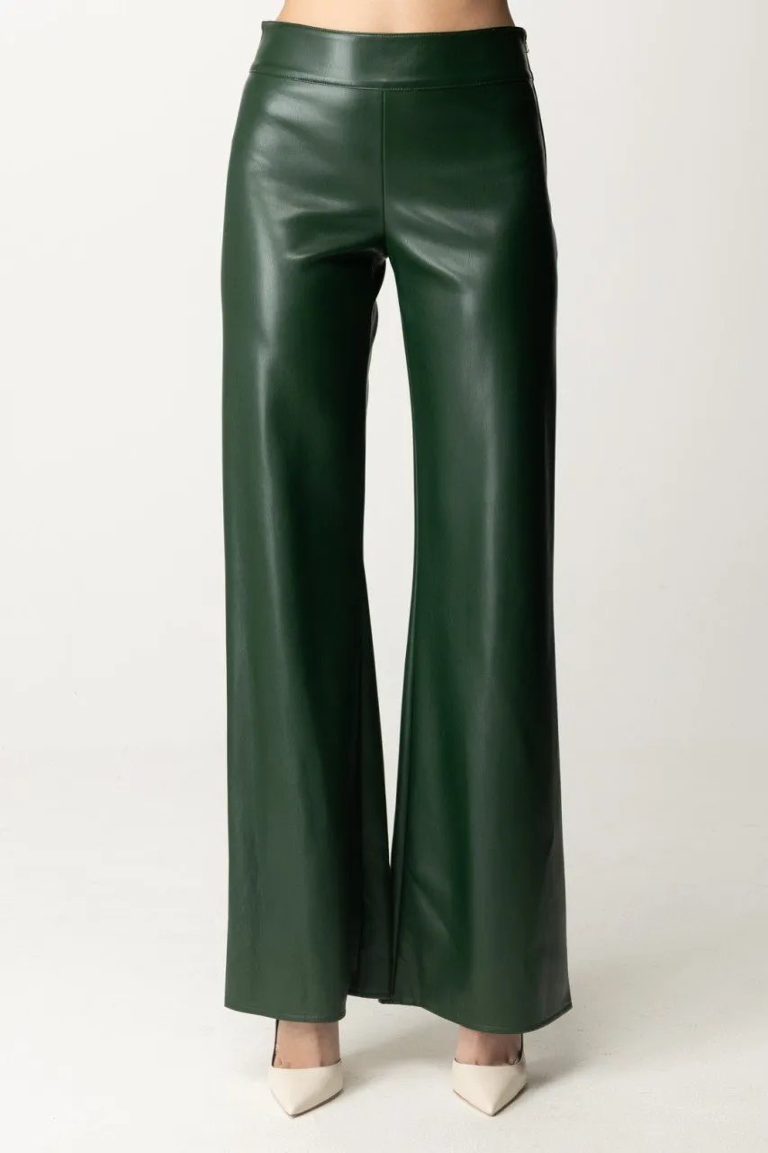 Pantaloni palazzo in pelle Lucida Tuscany Green