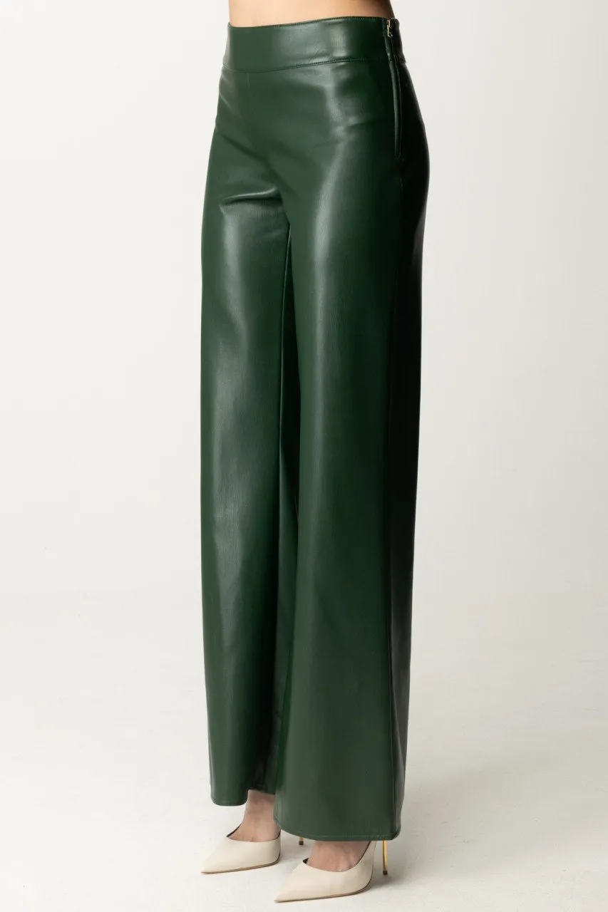 Pantaloni palazzo in pelle Lucida Tuscany Green