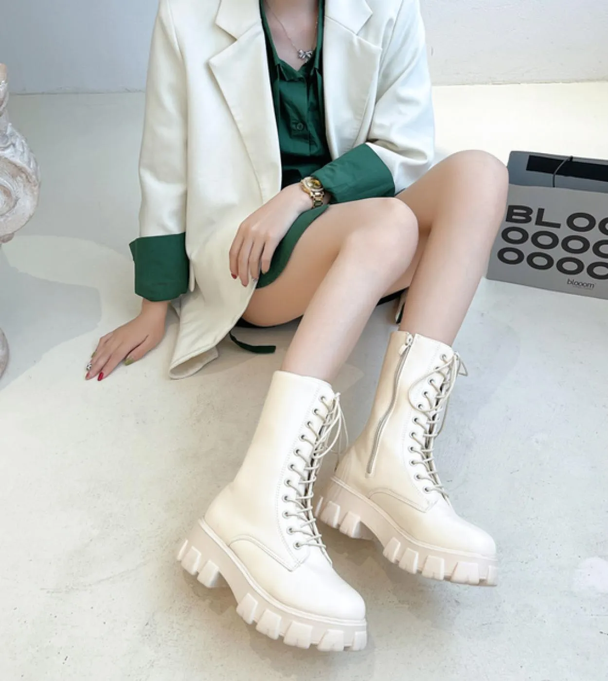 Piattaforma da donna Stivali a metà polpaccio da donna Scarpe solide Primavera Autunno Donna Pantaloncini con fondo corto e spes