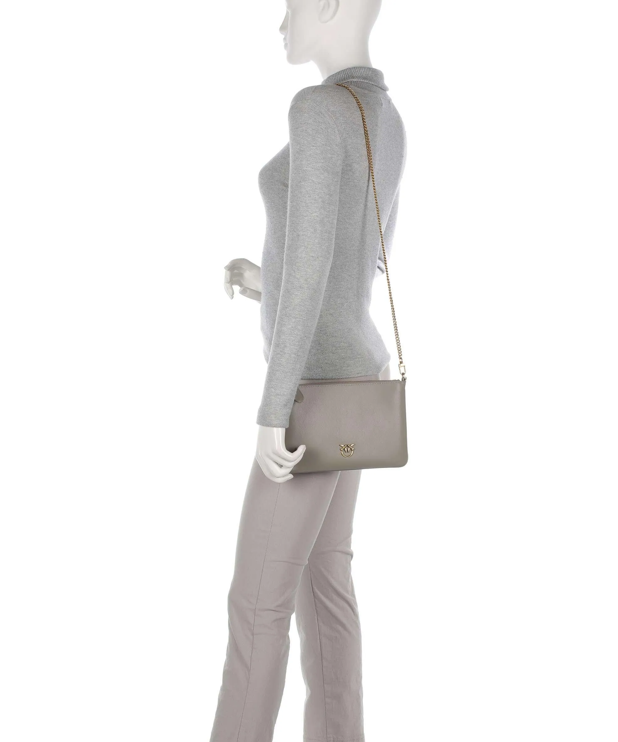  Pinko Flat Classic Borsa a tracolla pelle di vacchetta finemente grana taupe  