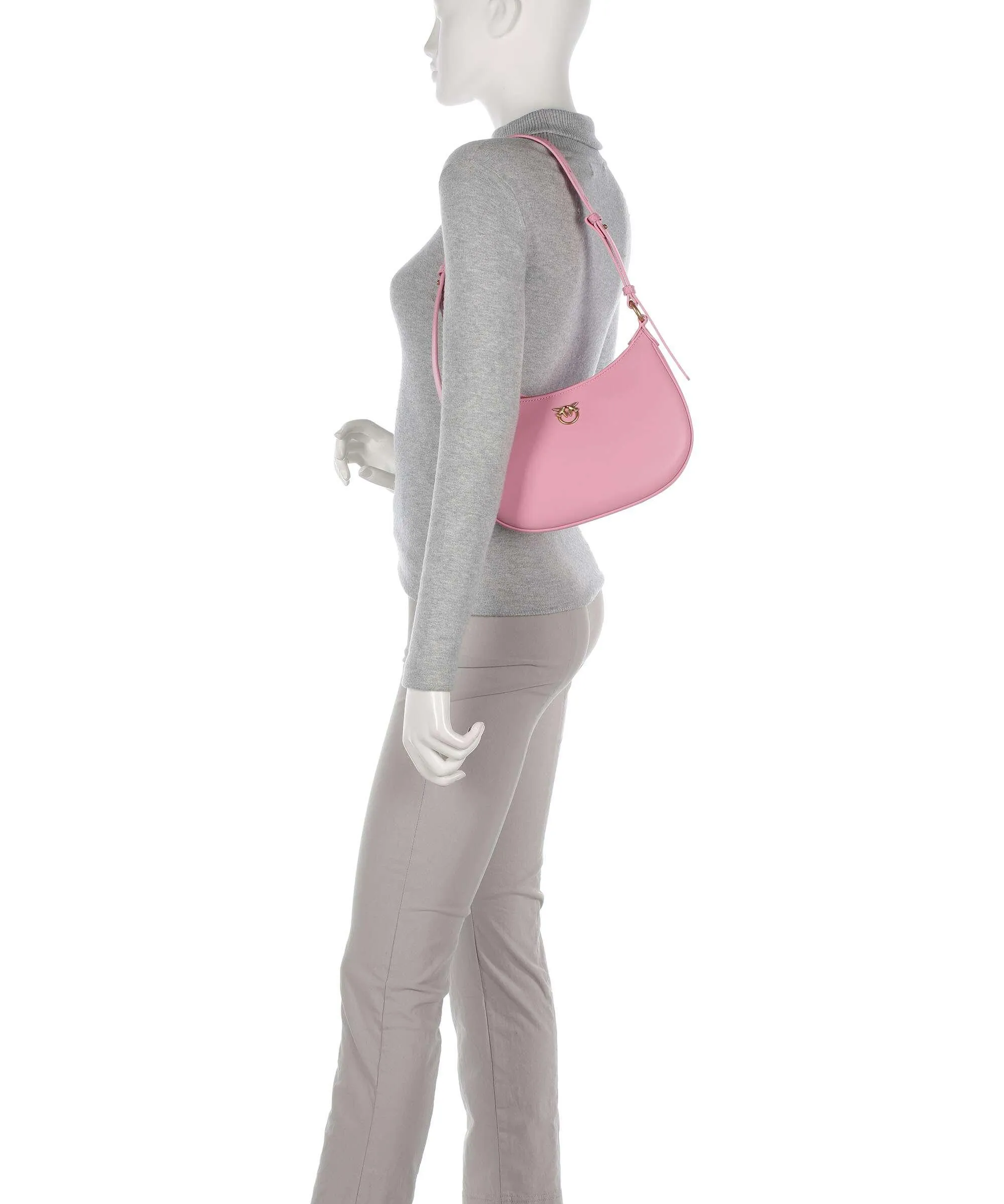  Pinko Half Moon Mini Borsa a spalla pelle di vacchetta finemente grana rosa  