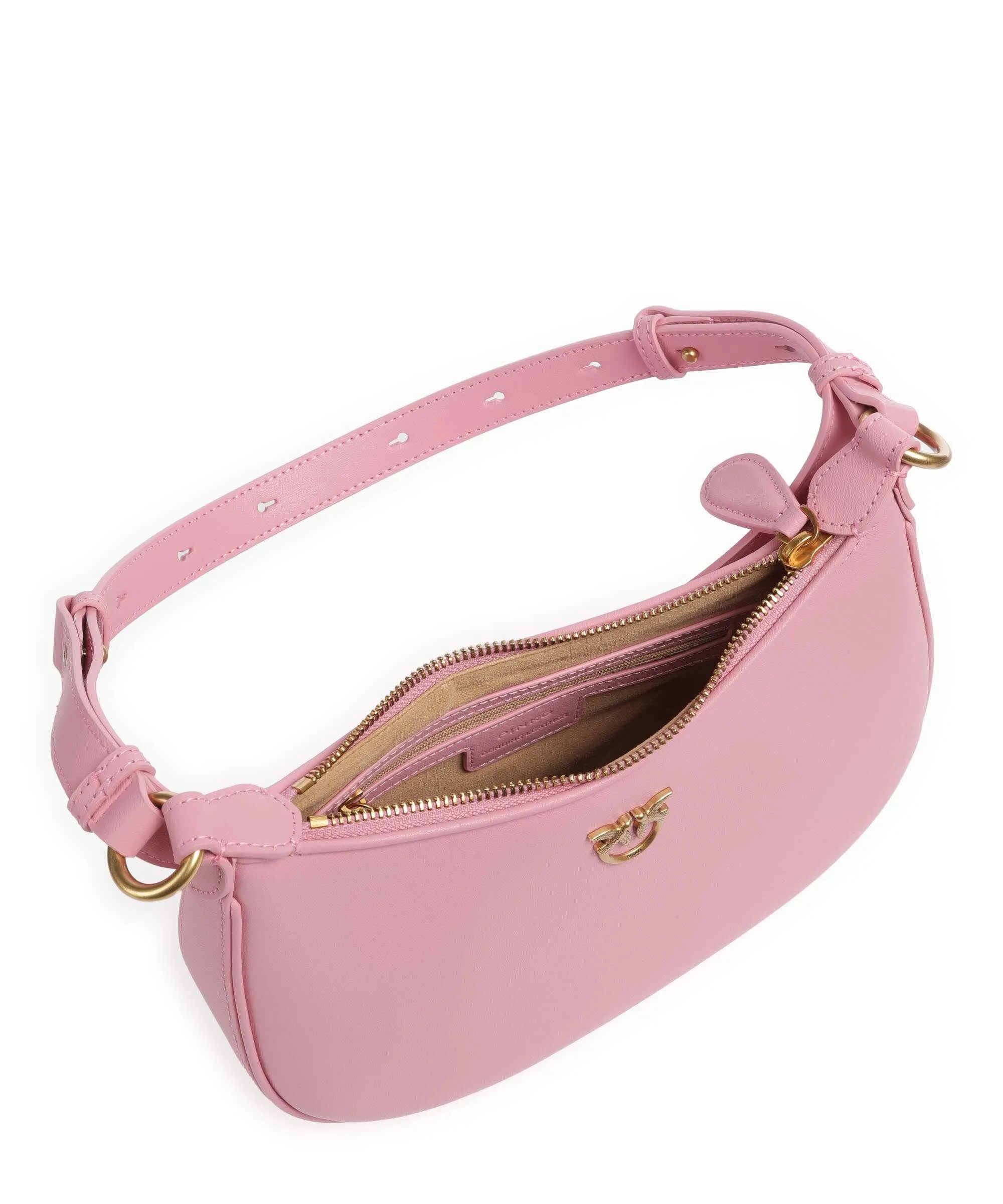  Pinko Half Moon Mini Borsa a spalla pelle di vacchetta finemente grana rosa  