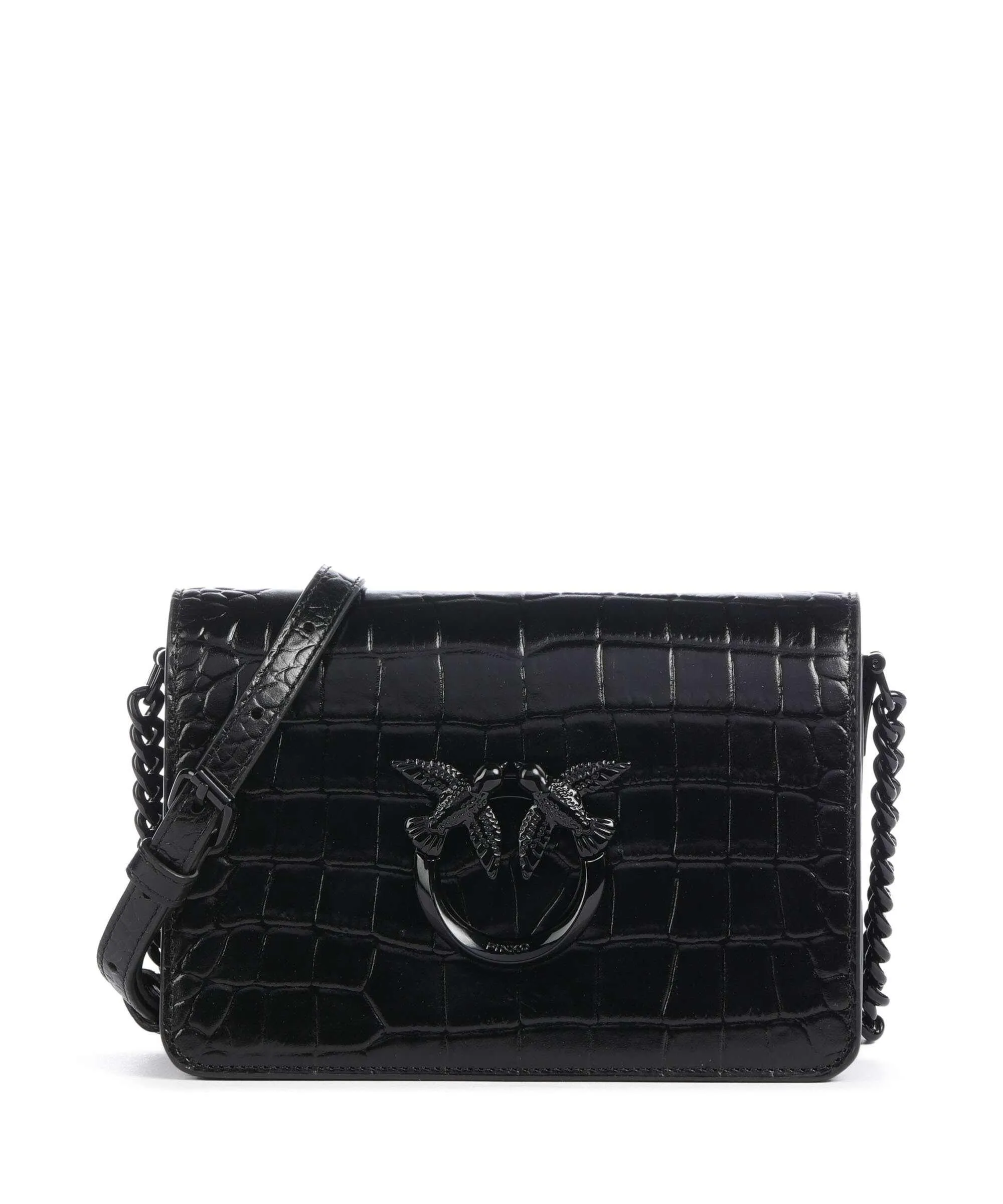  Pinko Love Click Mini Borsa a tracolla pelle di vitello goffrata nero  