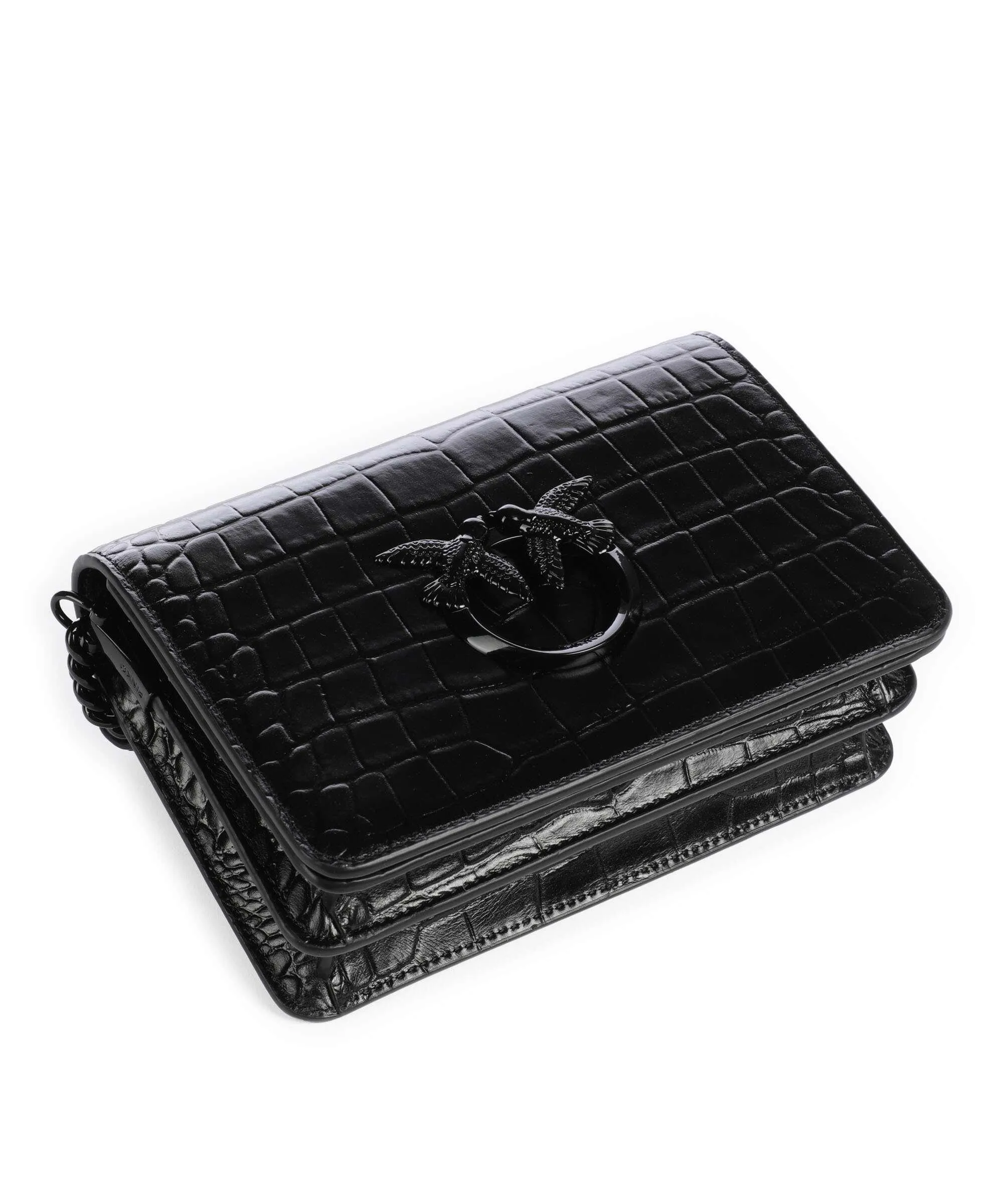  Pinko Love Click Mini Borsa a tracolla pelle di vitello goffrata nero  