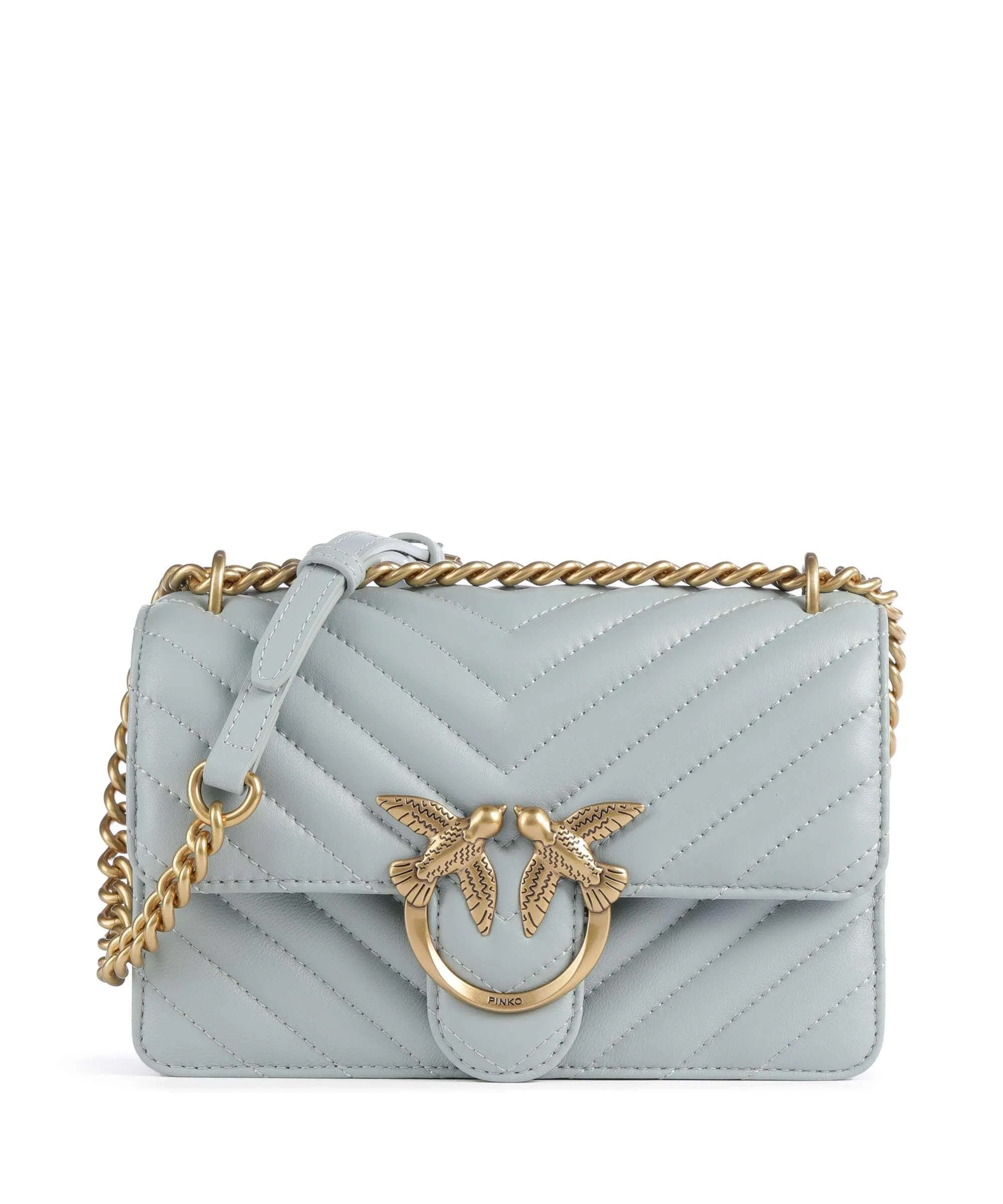  Pinko Love One Mini Borsa a spalla pelle a grana fine blu chiaro  