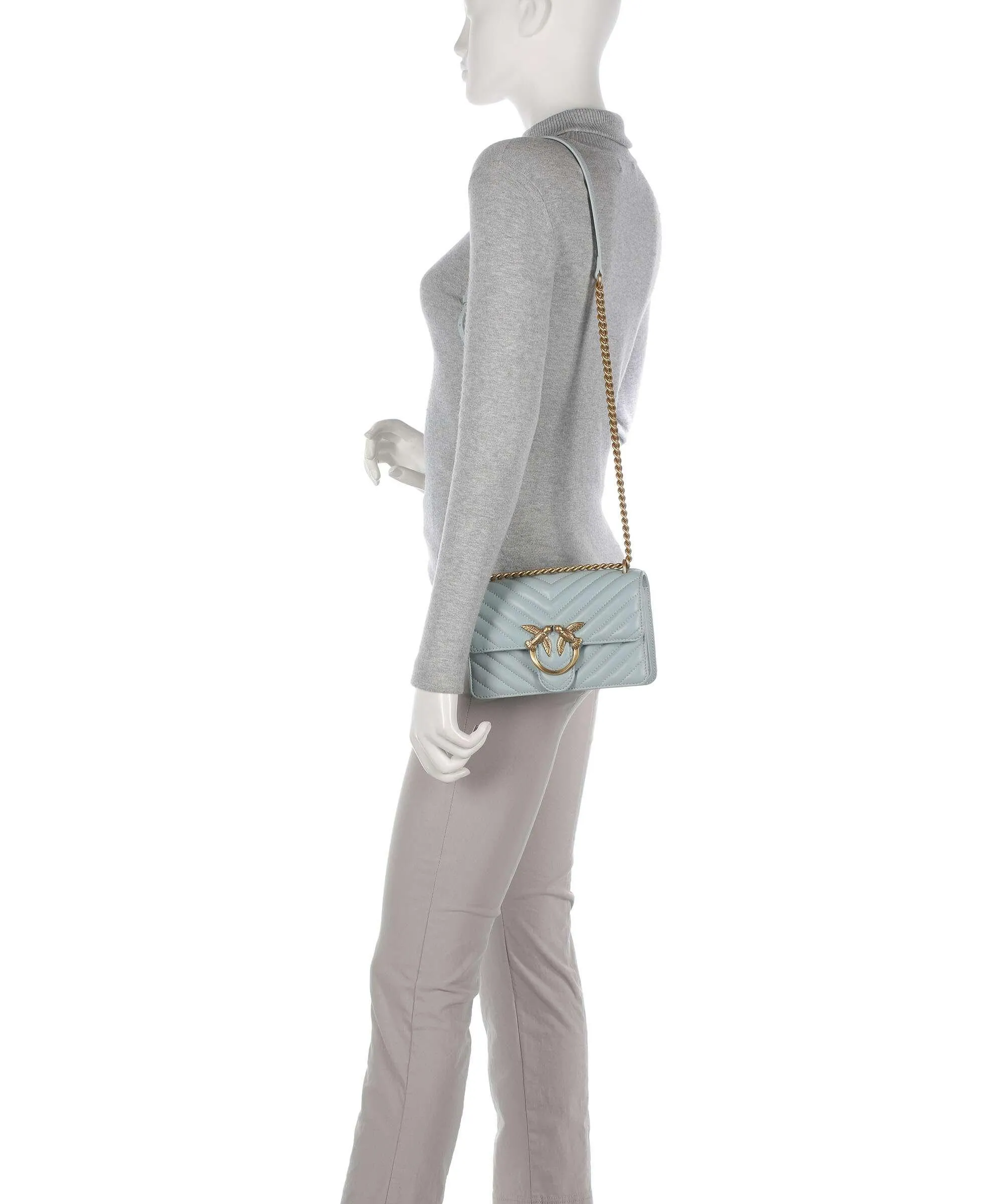  Pinko Love One Mini Borsa a spalla pelle a grana fine blu chiaro  