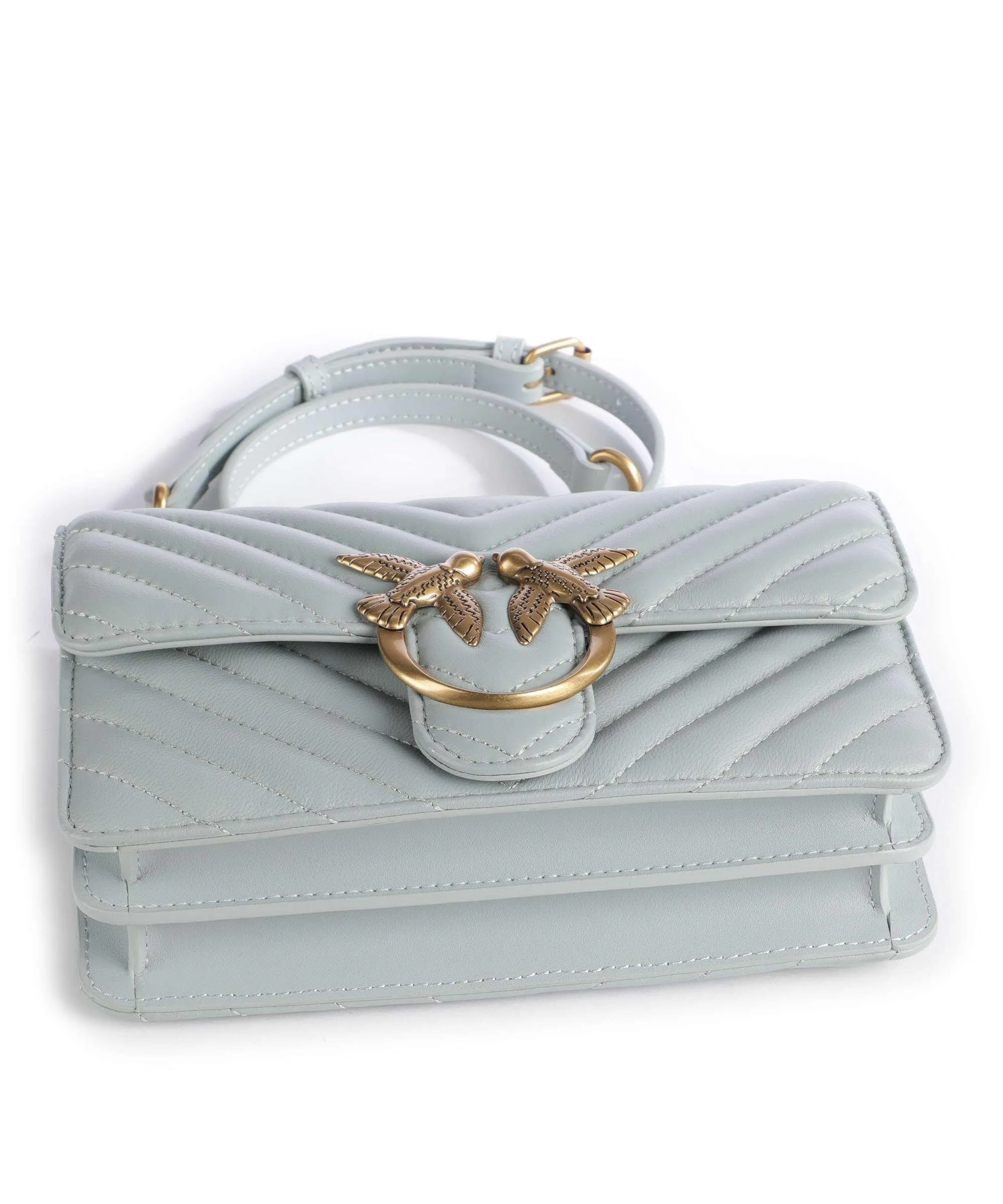  Pinko Love One Mini Borsa a spalla pelle a grana fine blu chiaro  