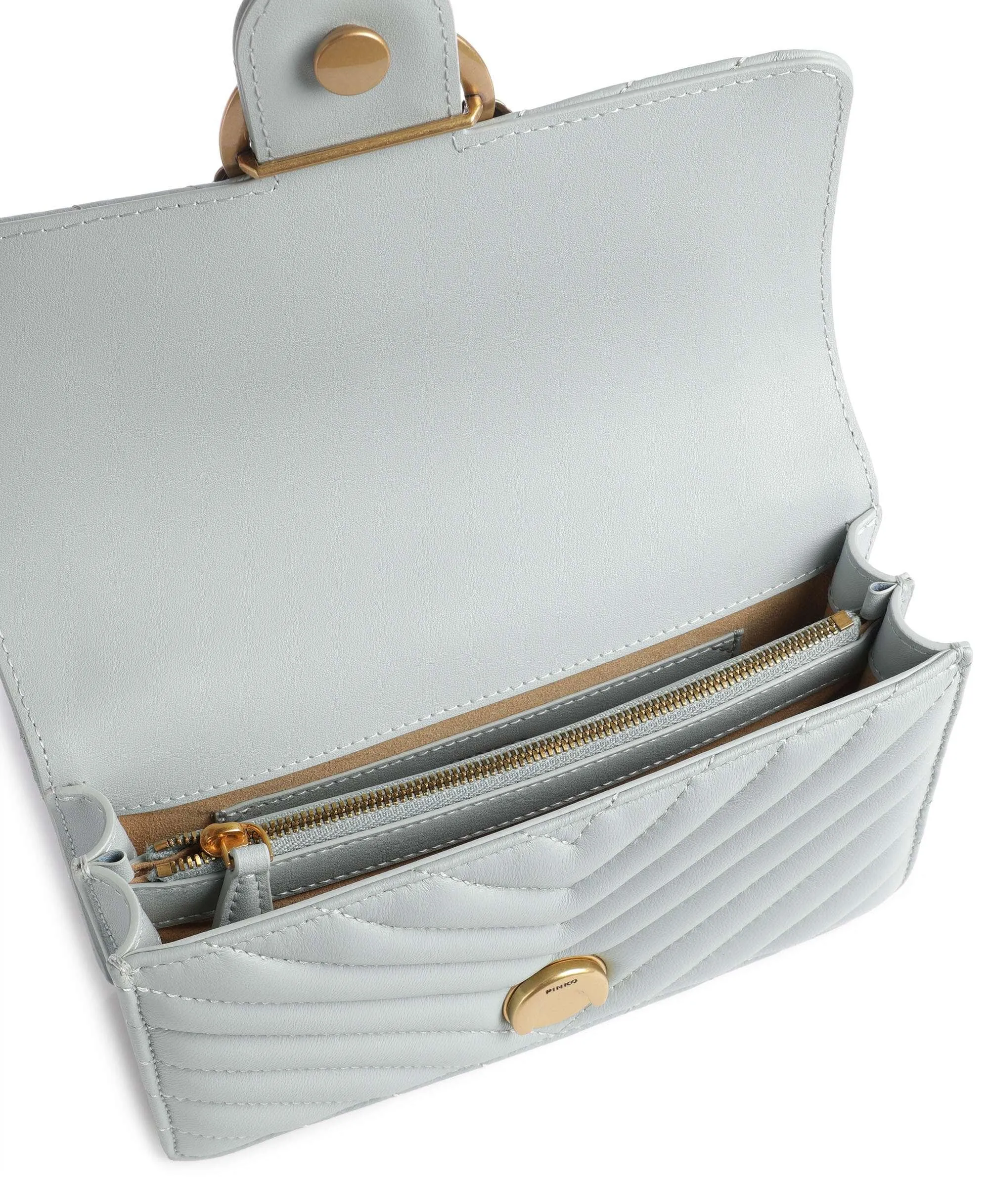  Pinko Love One Mini Borsa a spalla pelle a grana fine blu chiaro  