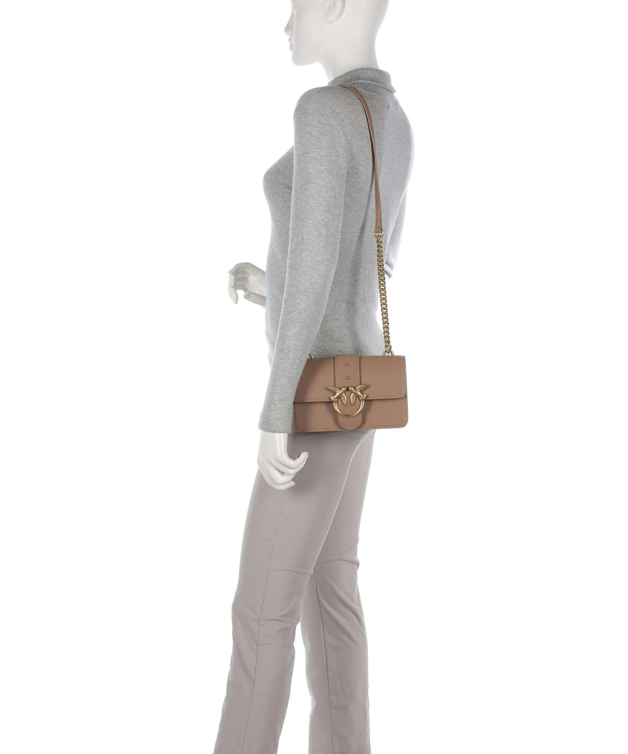 Pinko Love One Mini Borsa a tracolla pelle di vitello finemente grana marrone chiaro  