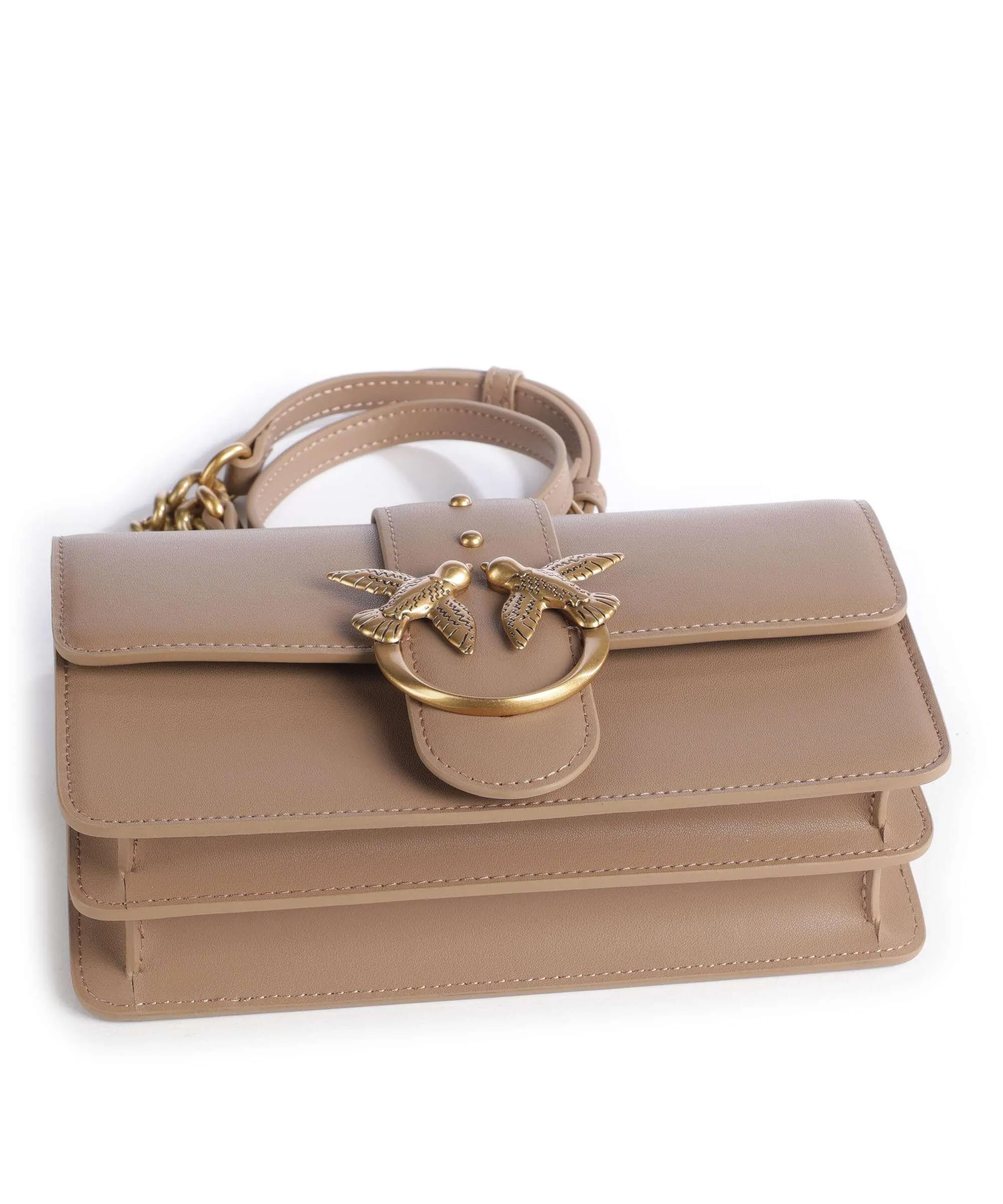  Pinko Love One Mini Borsa a tracolla pelle di vitello finemente grana marrone chiaro  