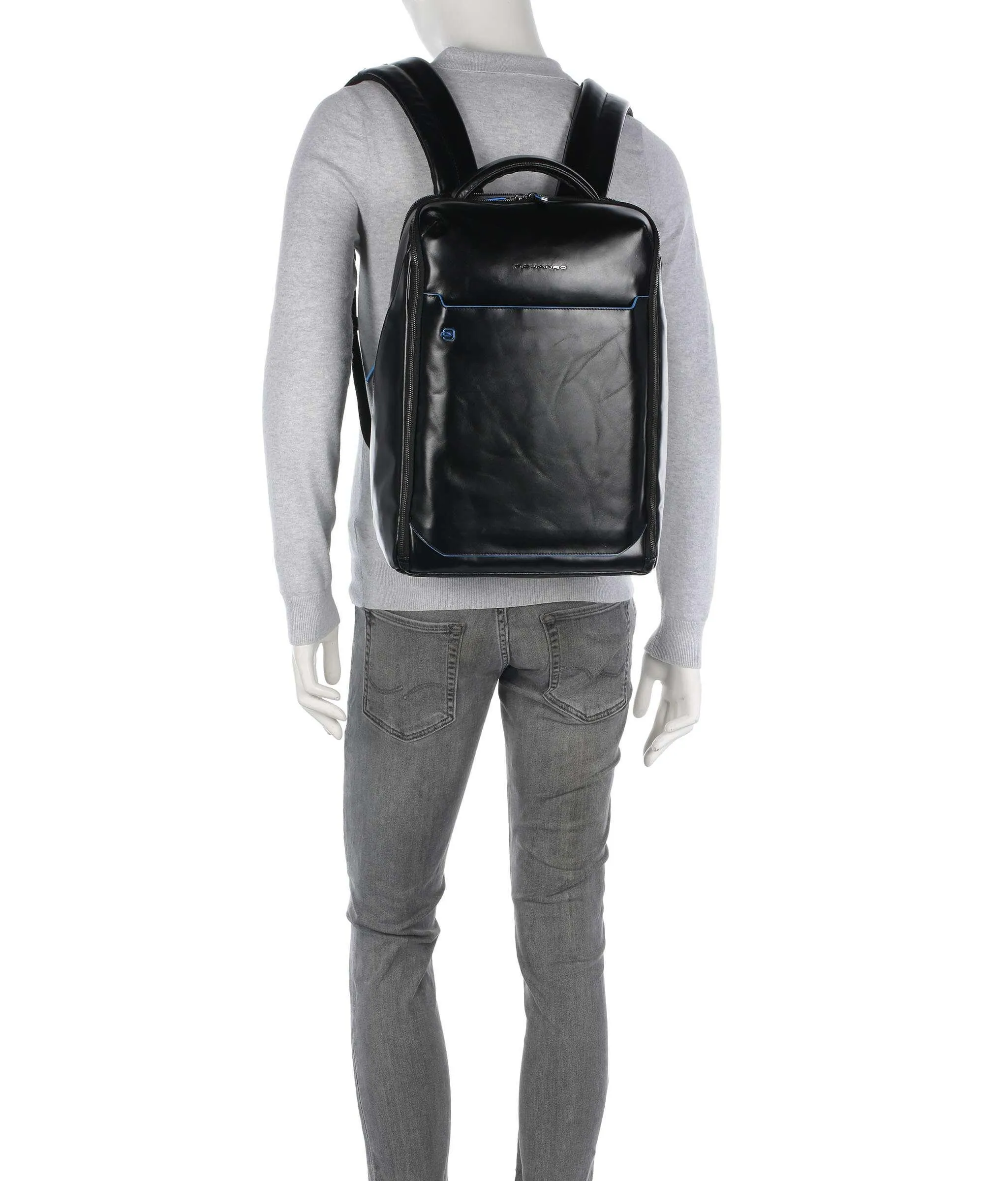  Piquadro Blue Square Zaino 15″ pelle di vacchetta finemente grana nero  