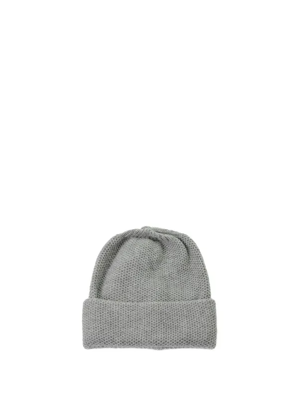 Pure cashmere honeycomb hat with double turn-up