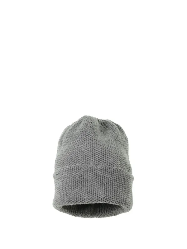 Pure cashmere honeycomb hat with double turn-up