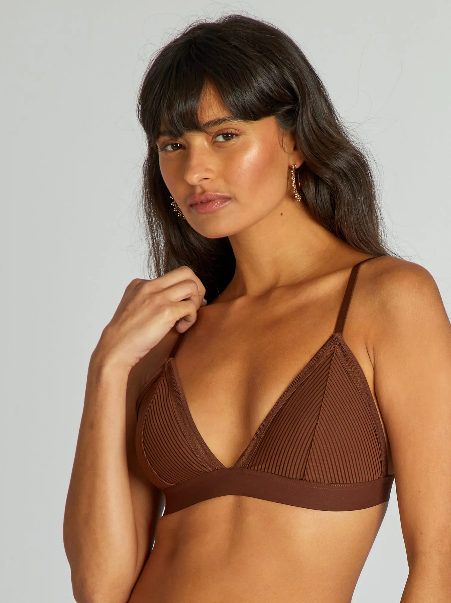 Reggiseno a triangolo imbottito in microfibra - MARRONE