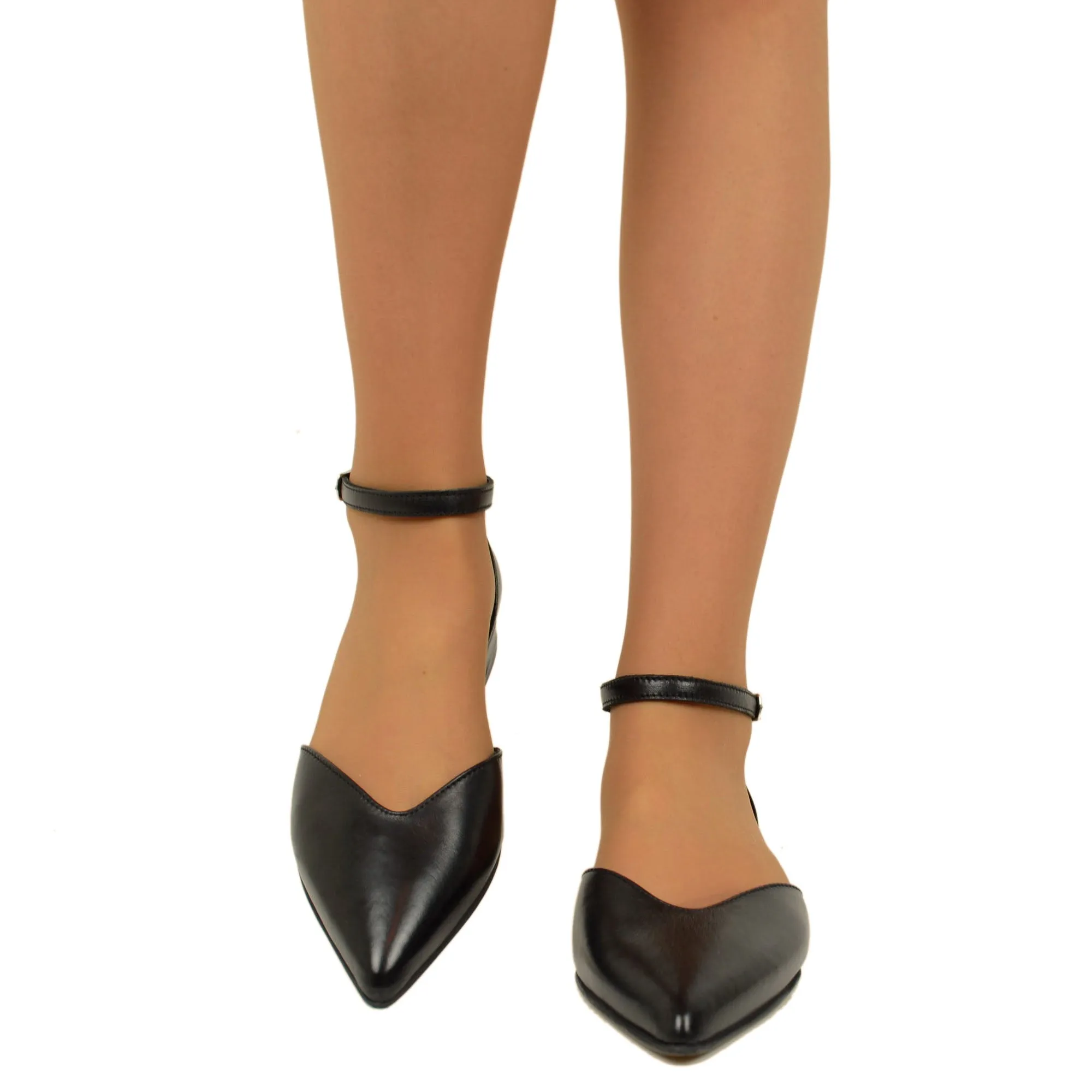 Sandali Donna Neri Punta a Cuore Made in Italy con Cinturino