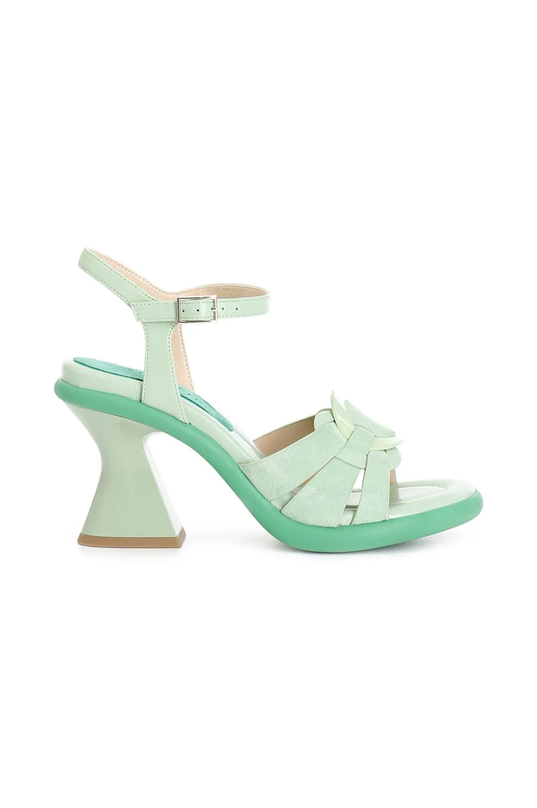 sandali gilda in pelle con accessorio anello verde
