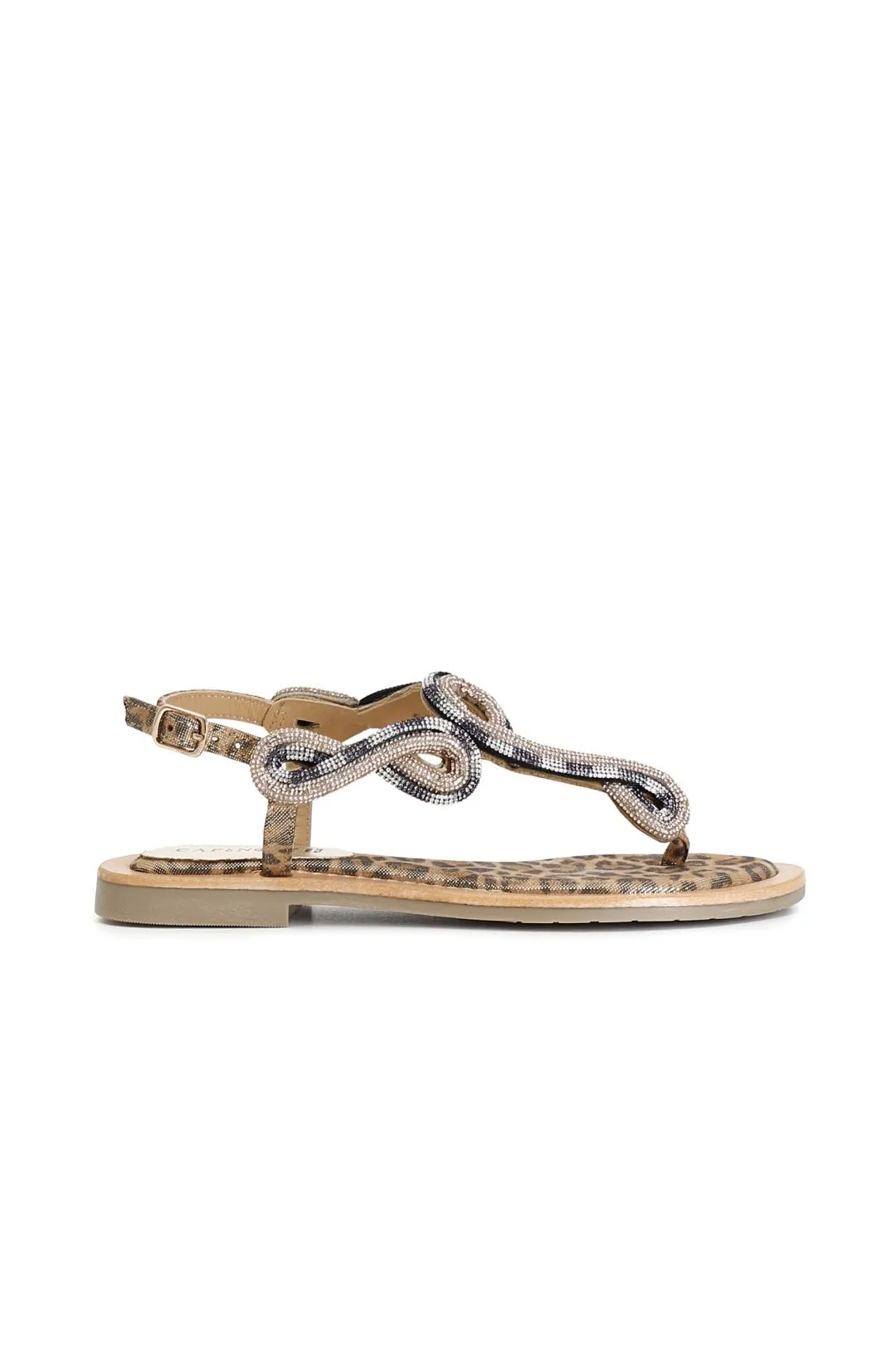 sandali infradito in camoscio e stampa maculata con accessorio strass multi bronzo