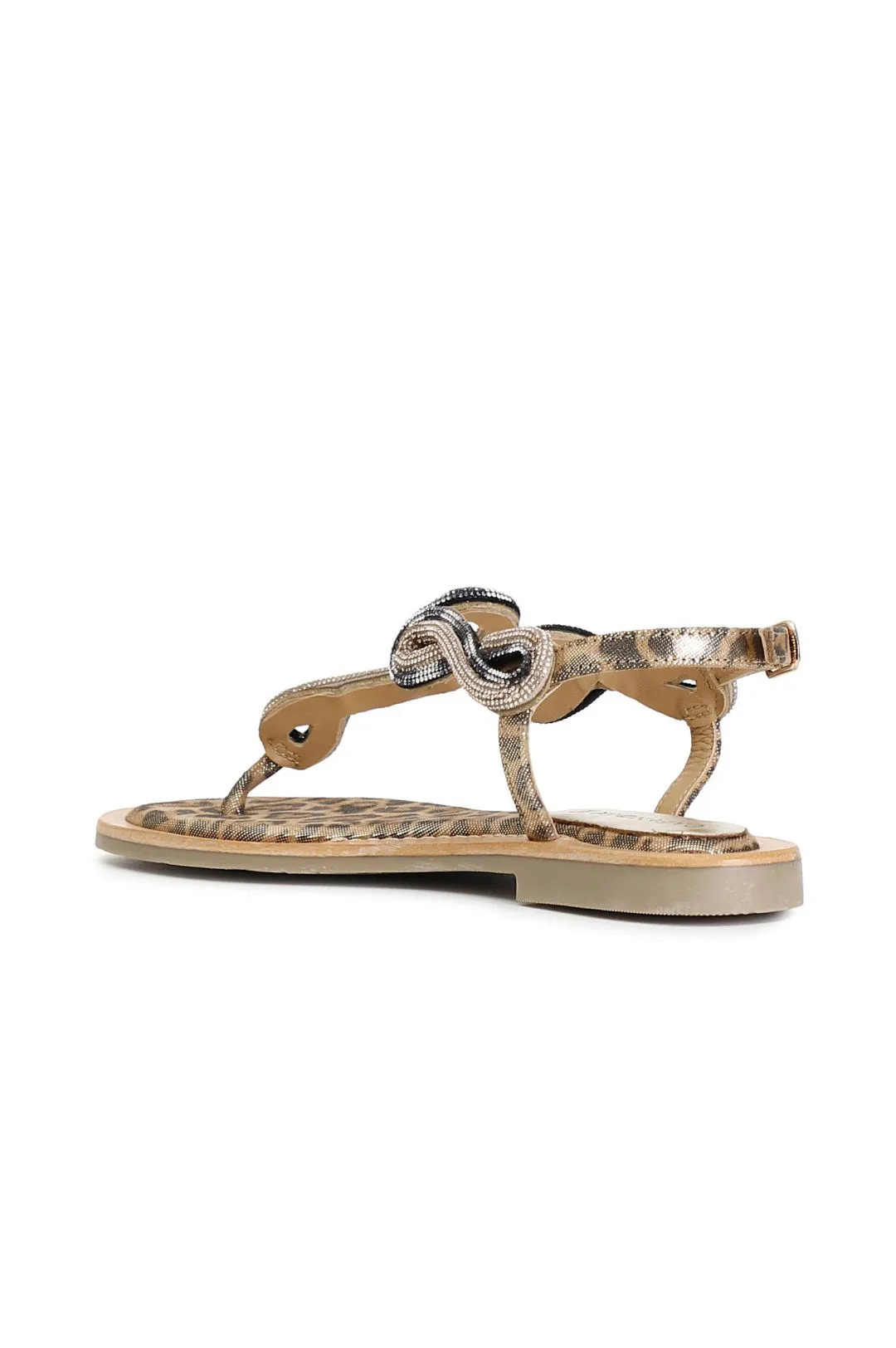sandali infradito in camoscio e stampa maculata con accessorio strass multi bronzo