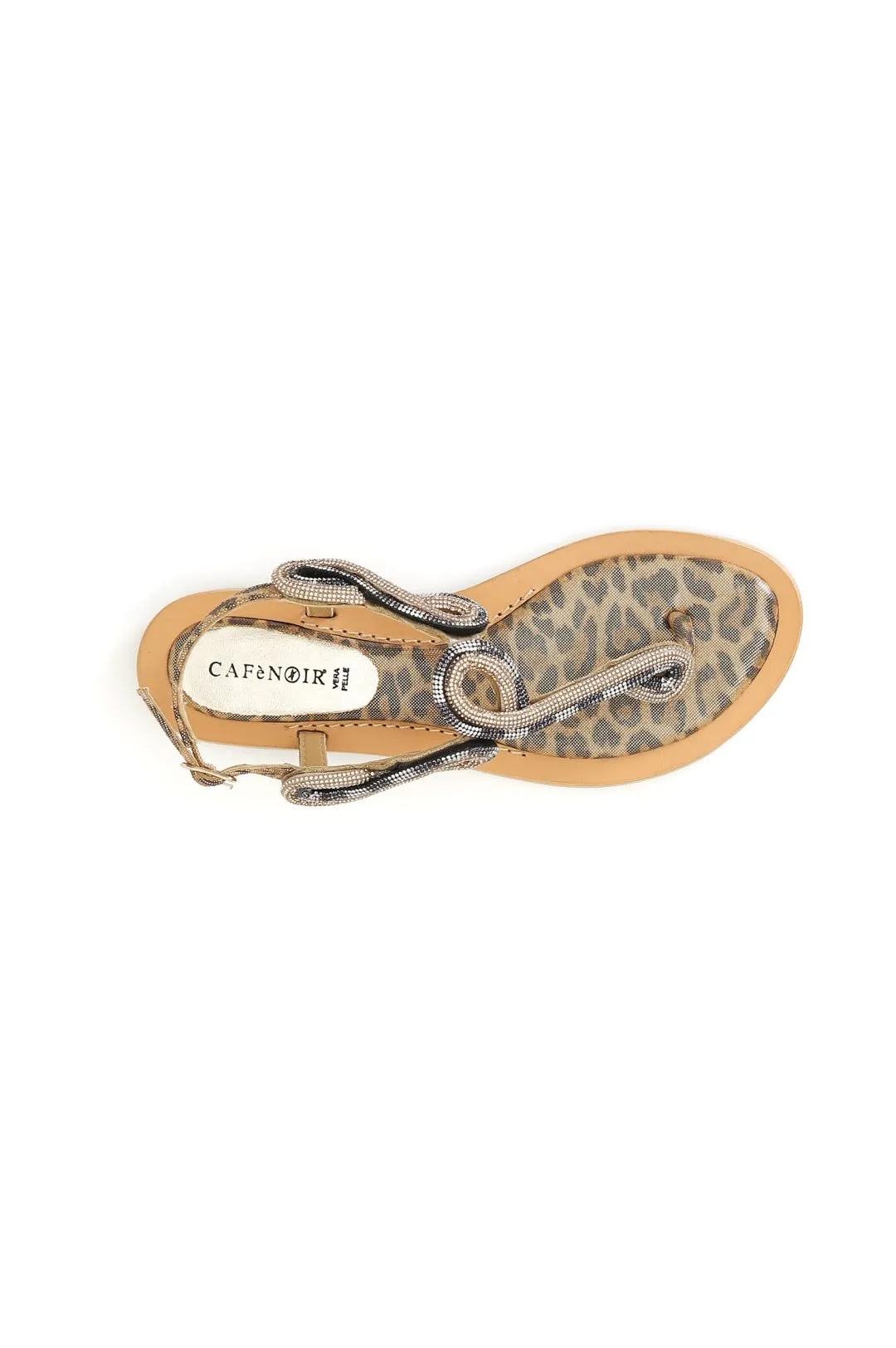 sandali infradito in camoscio e stampa maculata con accessorio strass multi bronzo