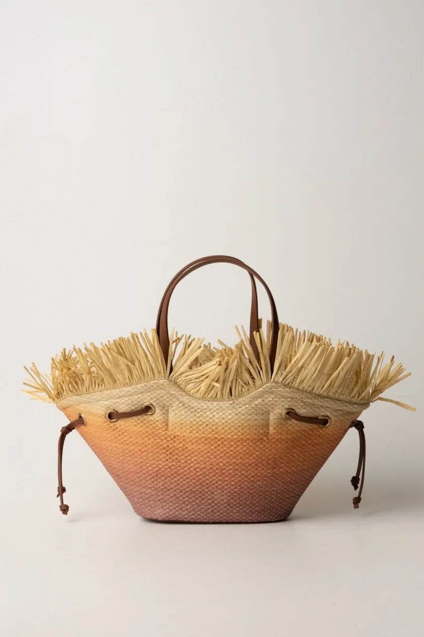Shopper bag multicolor con frange FUCSIA/ARANCIONE/NATURALE