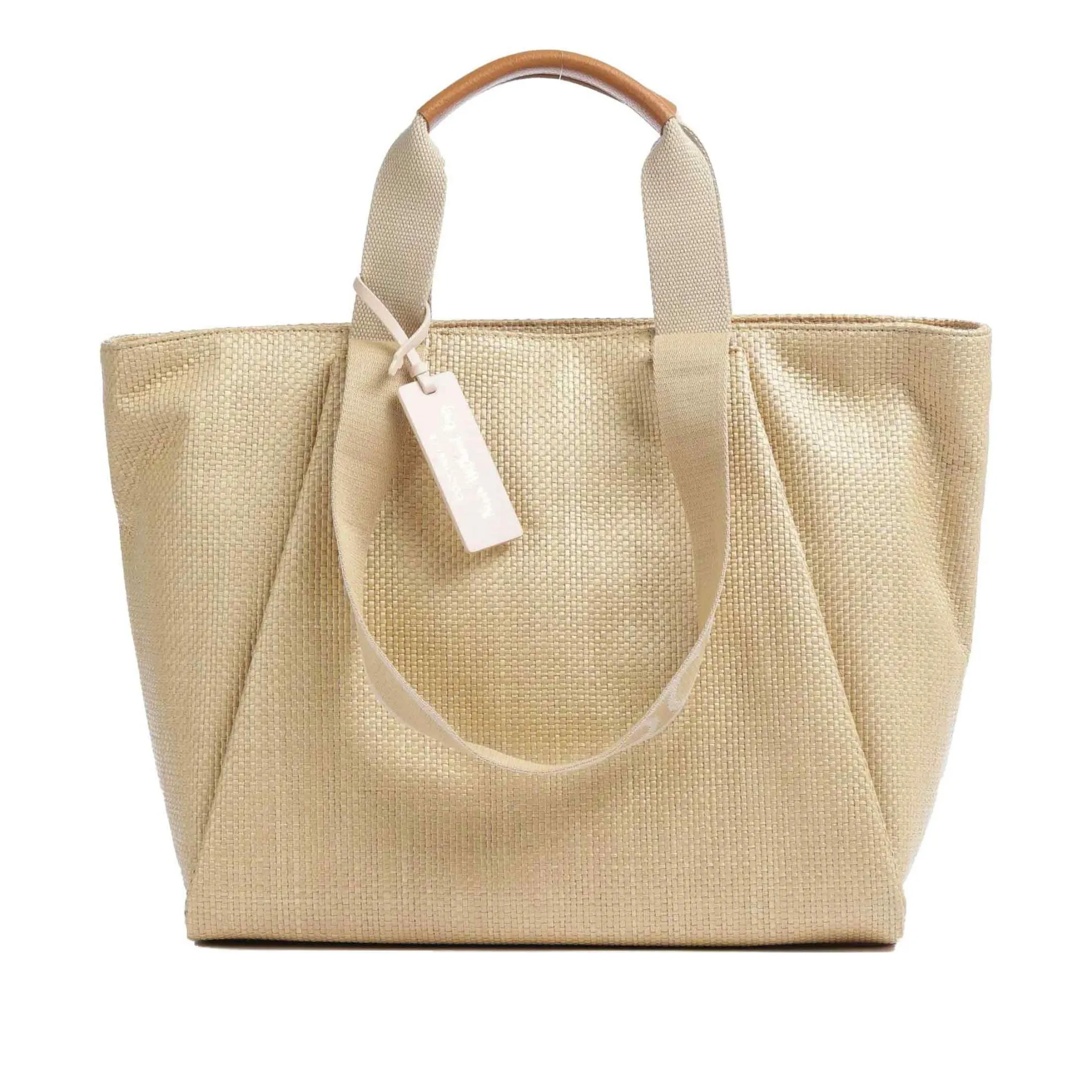 Shopper never without straw in raffia e pelle
