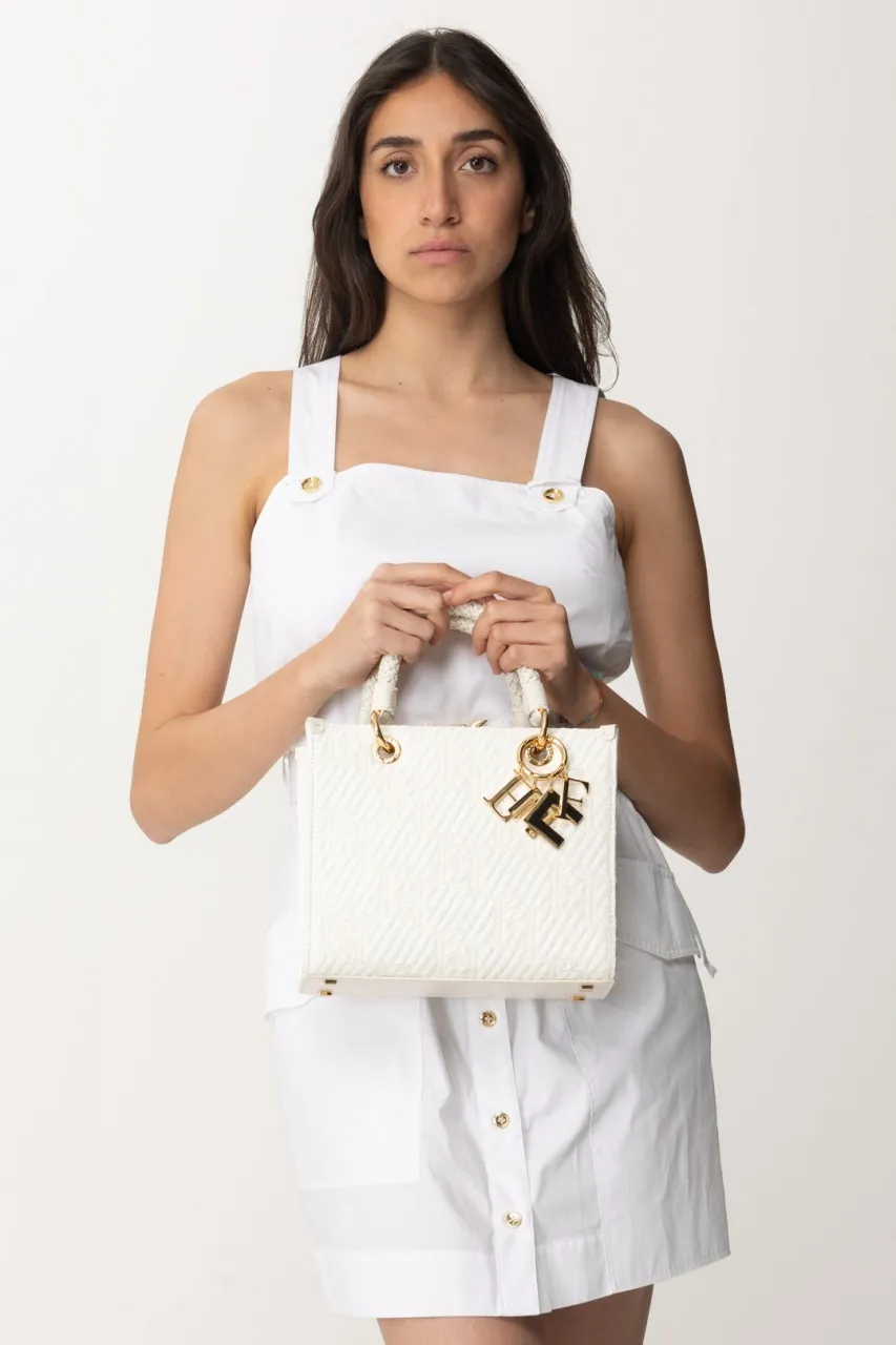 Shopper piccola in rafia con charms Avorio