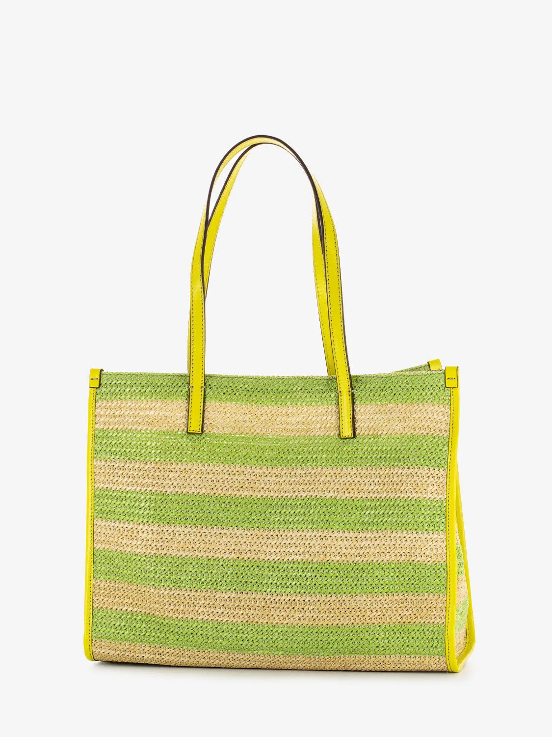 Shopper rafia a righe lime / gold
