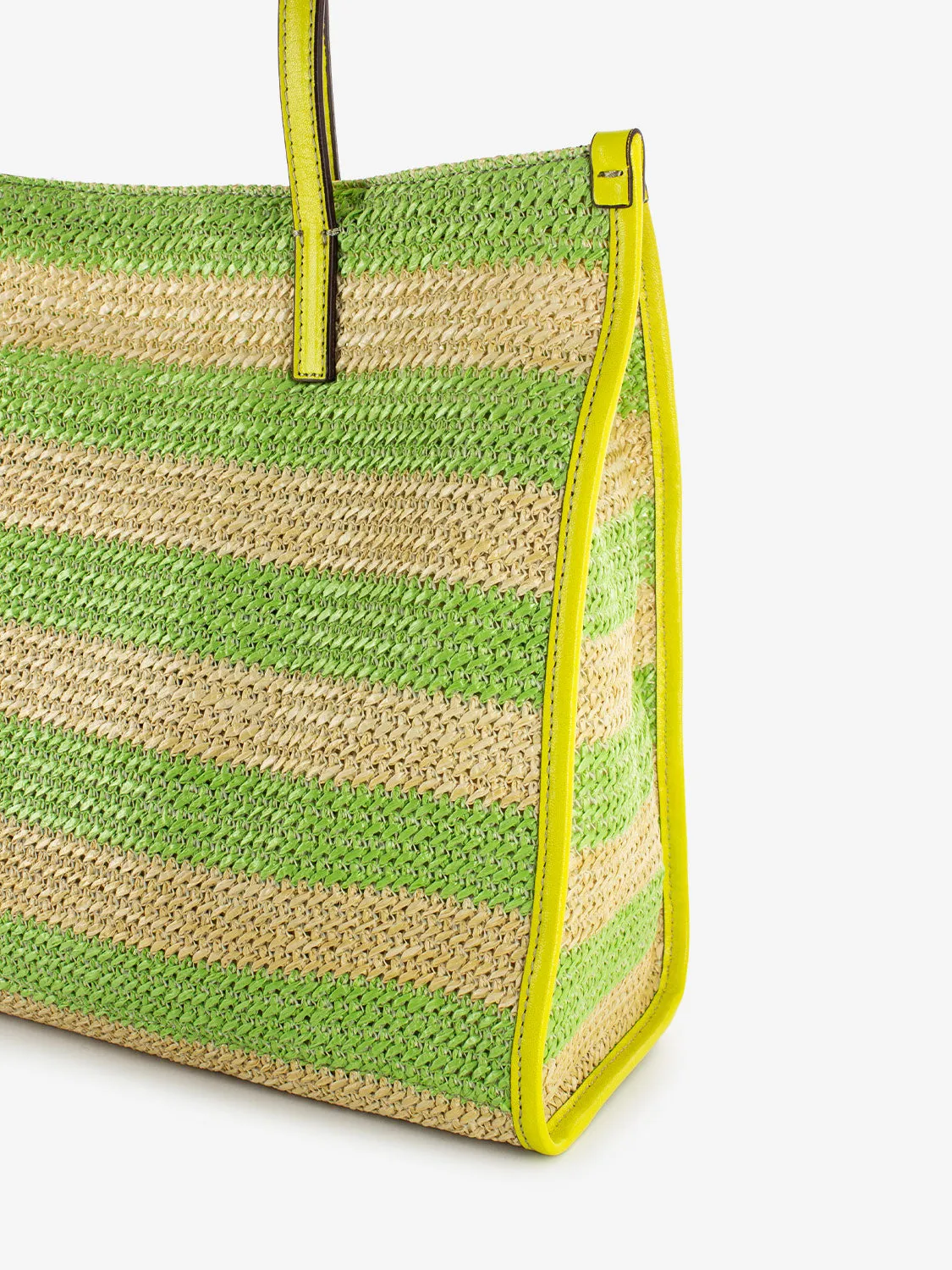 Shopper rafia a righe lime / gold
