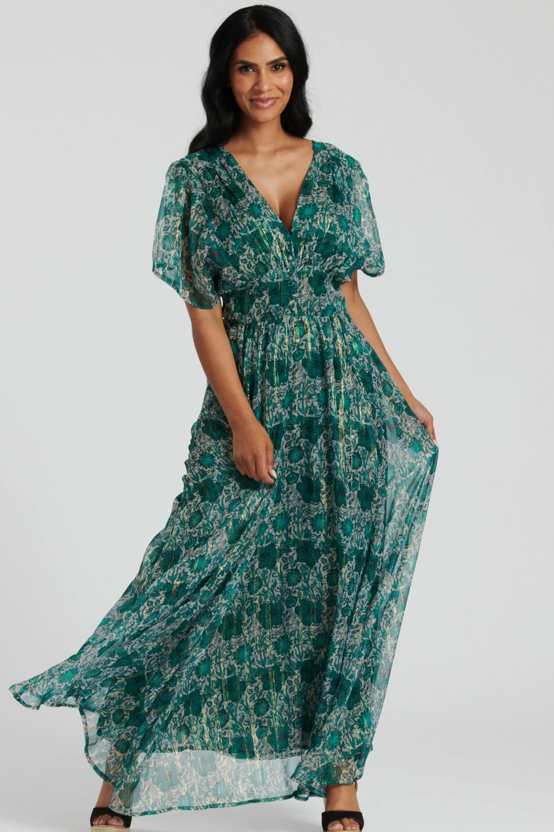 South Beach Dettagli metallizzati - Abito midi in chiffon con bottoni