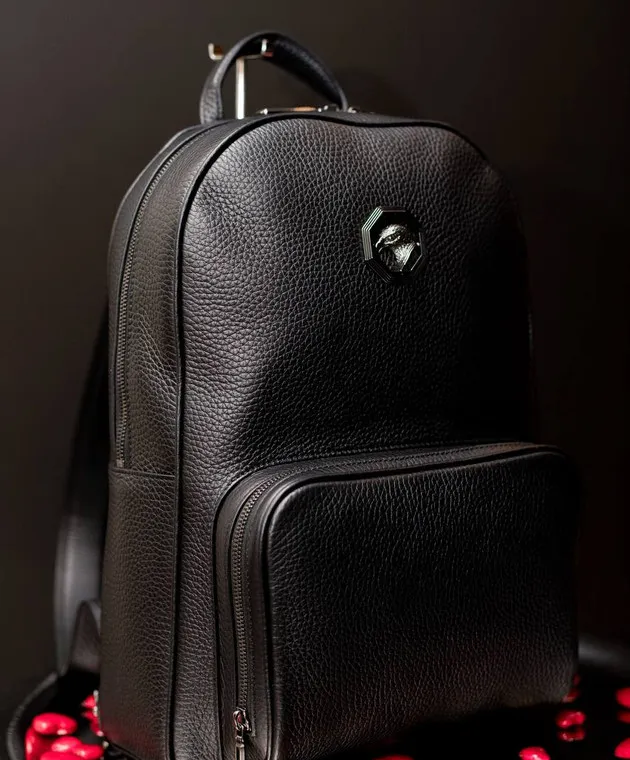 Stefano Ricci Zaino in pelle nera con stemma logo ND150UVD