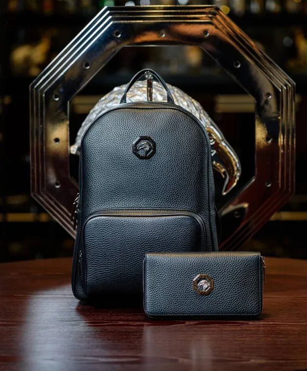 Stefano Ricci Zaino in pelle nera con stemma logo ND150UVD