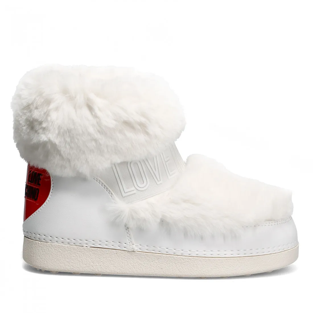 Stivaletto da neve Love Moschino bianco con cuore rosso e faux fur