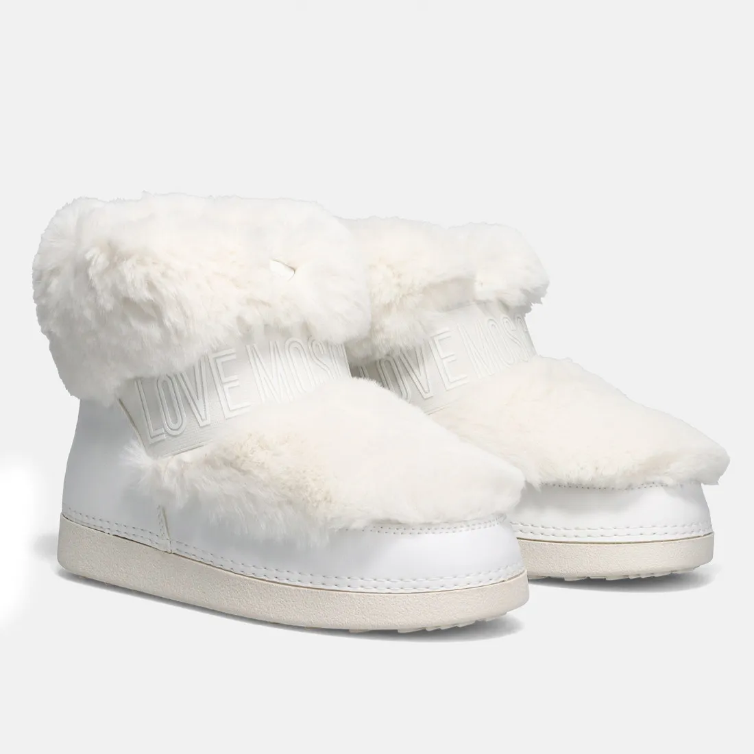 Stivaletto da neve Love Moschino bianco con cuore rosso e faux fur