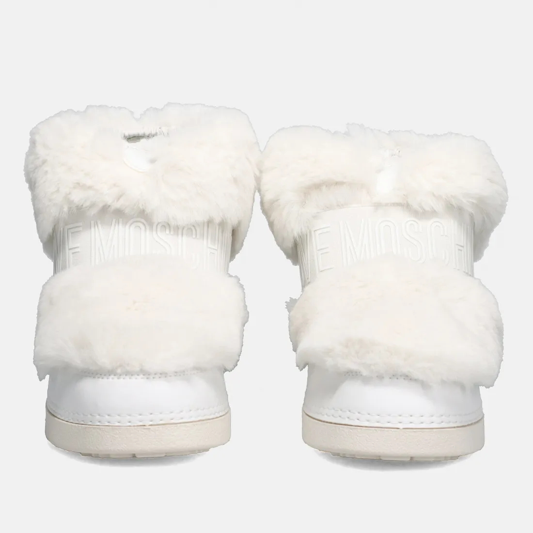 Stivaletto da neve Love Moschino bianco con cuore rosso e faux fur