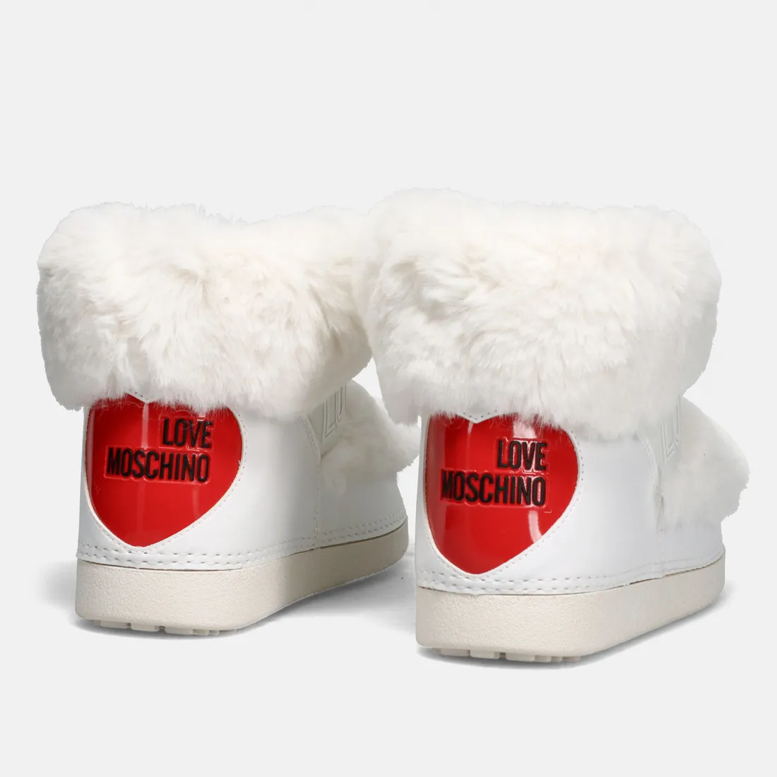 Stivaletto da neve Love Moschino bianco con cuore rosso e faux fur