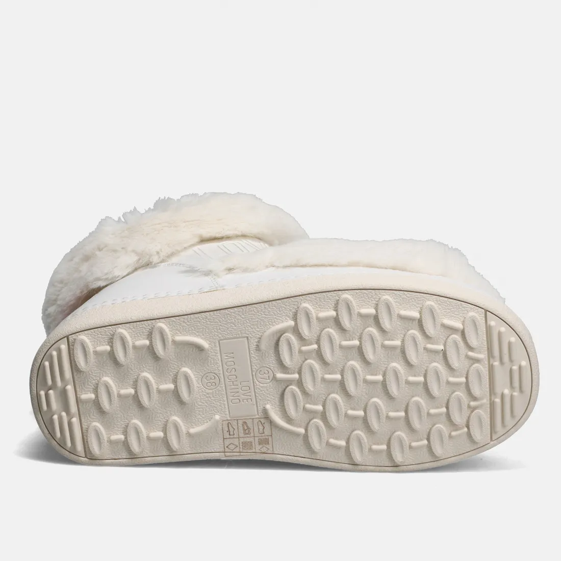 Stivaletto da neve Love Moschino bianco con cuore rosso e faux fur