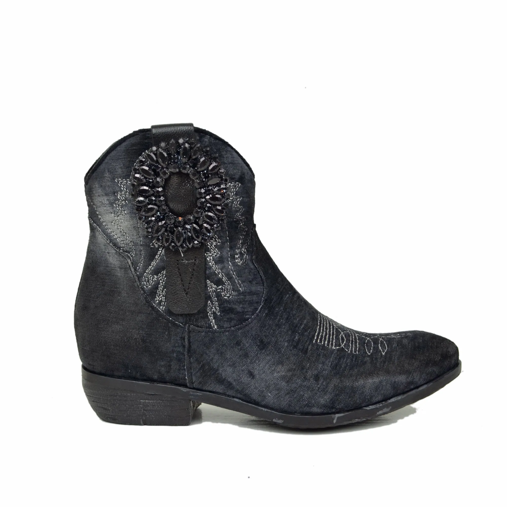 Texanini in Velluto Ricamati con Applicazione Gioiello in Strass Divine Follie Neri