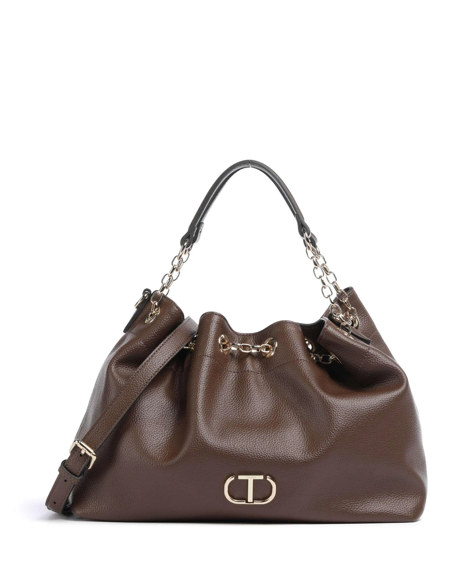  Twinset Borsa a secchiello pelle sintetica cioccolato  