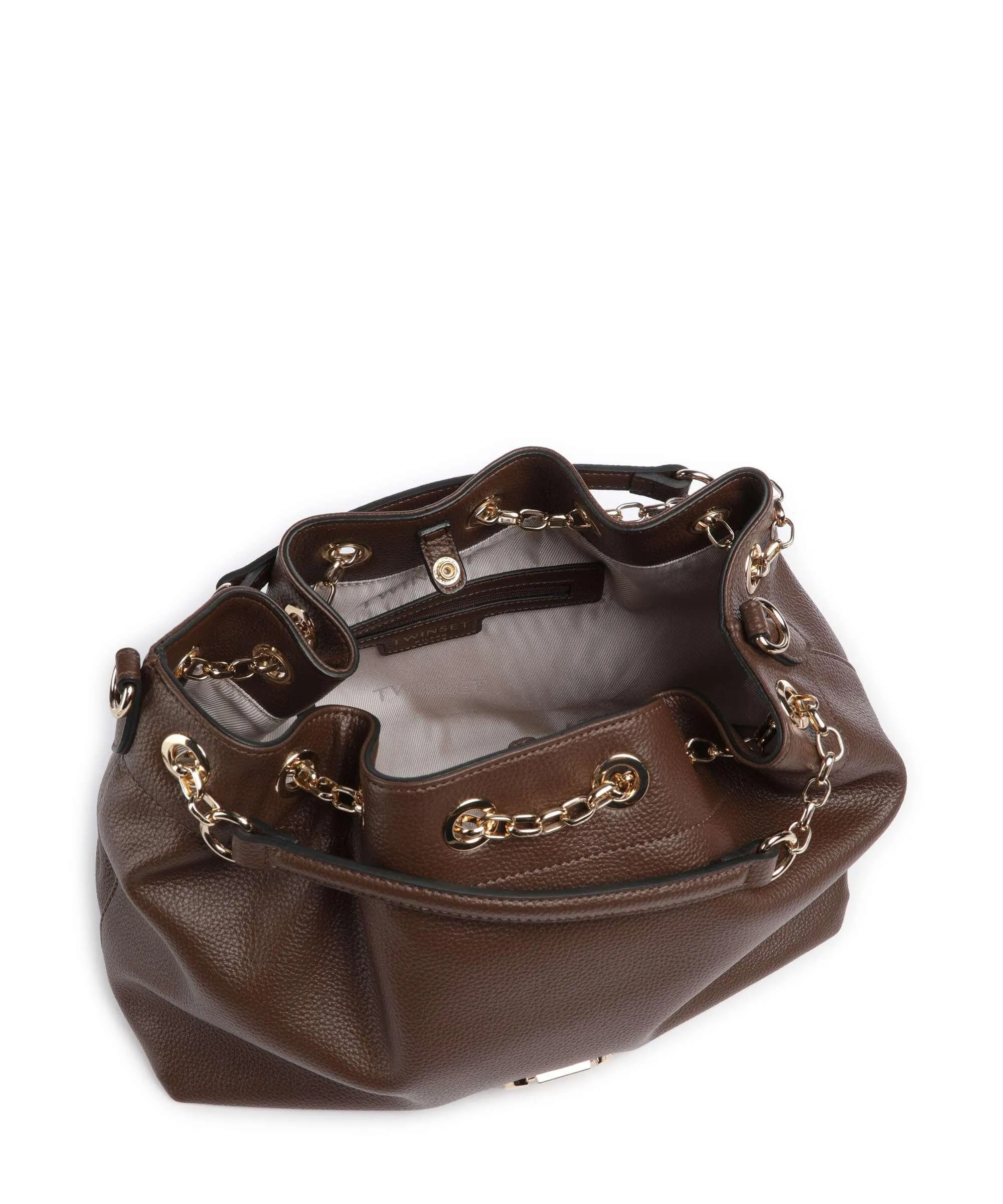  Twinset Borsa a secchiello pelle sintetica cioccolato  