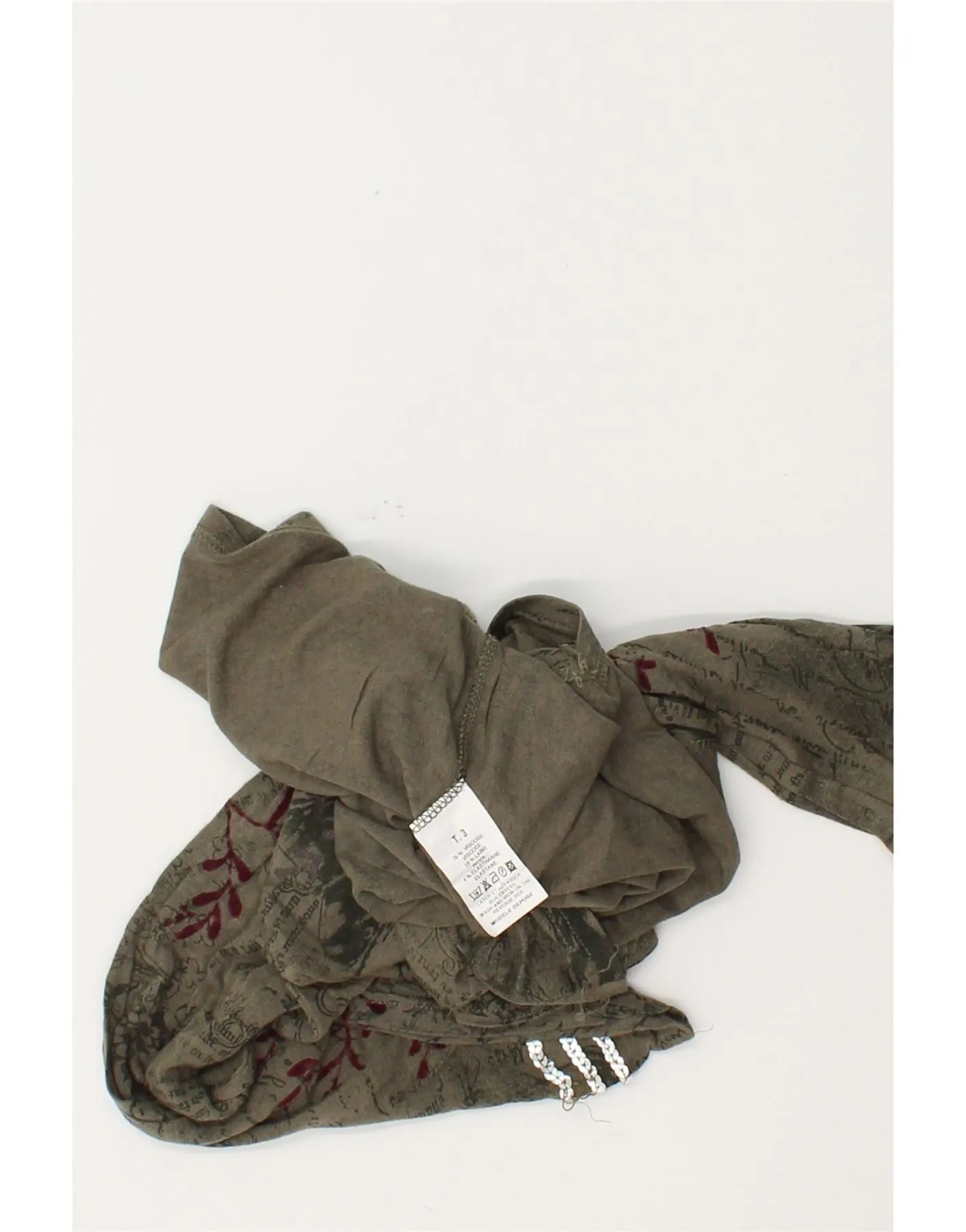 VINTAGE Womens Crop Graphic Blouse Top UK 12 Medium Khaki Viscose